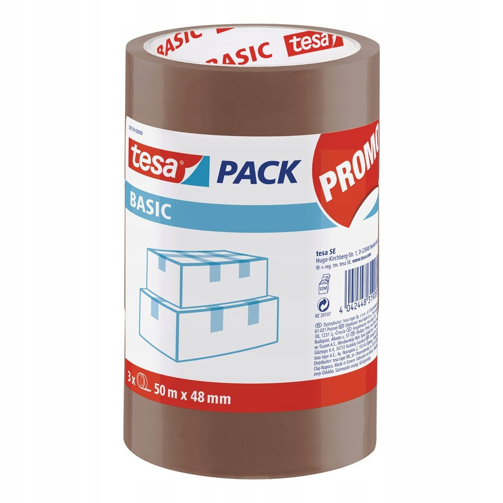 TESA BASIC PACK ADHESIVE TAPE BROWN 3 PCS STRONG