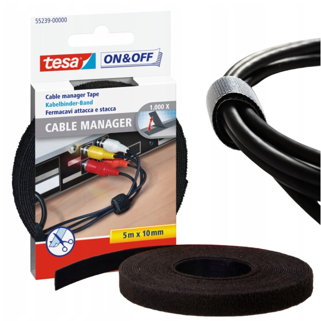 TESA CABLE ORGANIZER BAND VELCRO TAPE CABLE CLIPS 5M BLACK