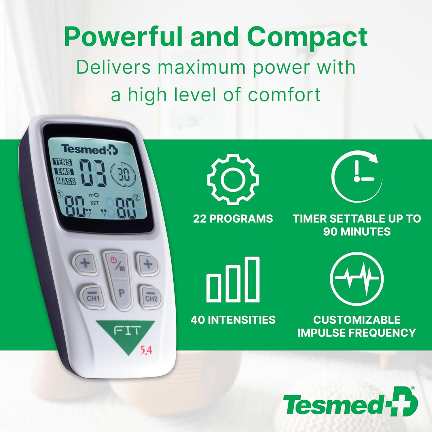 TESMED Fit 5.4 EMS TENS electrostimulator 22 programs 40 levels white Model B08B5YPXVG