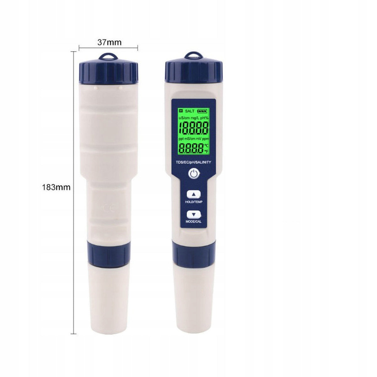 TESTER WATER QUALITY METER 5IN1 PH EC TDS TEMP SALINITY REUSABLE Model QJQ2234