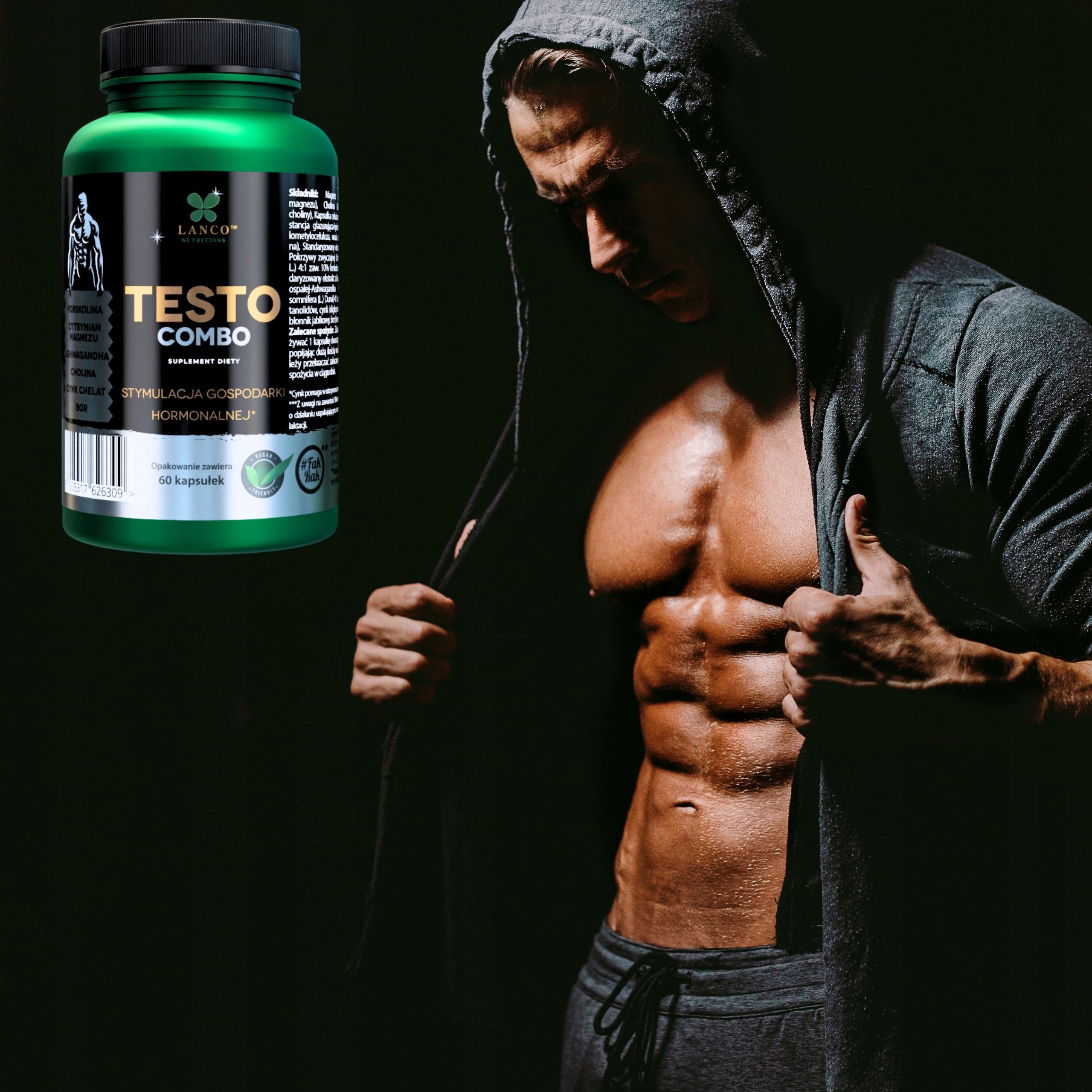 TESTO COMBO Testosterone natural elevation 6 substances LANCO 60 kaps. Expiration date at least 2 weeks from the date of purchase