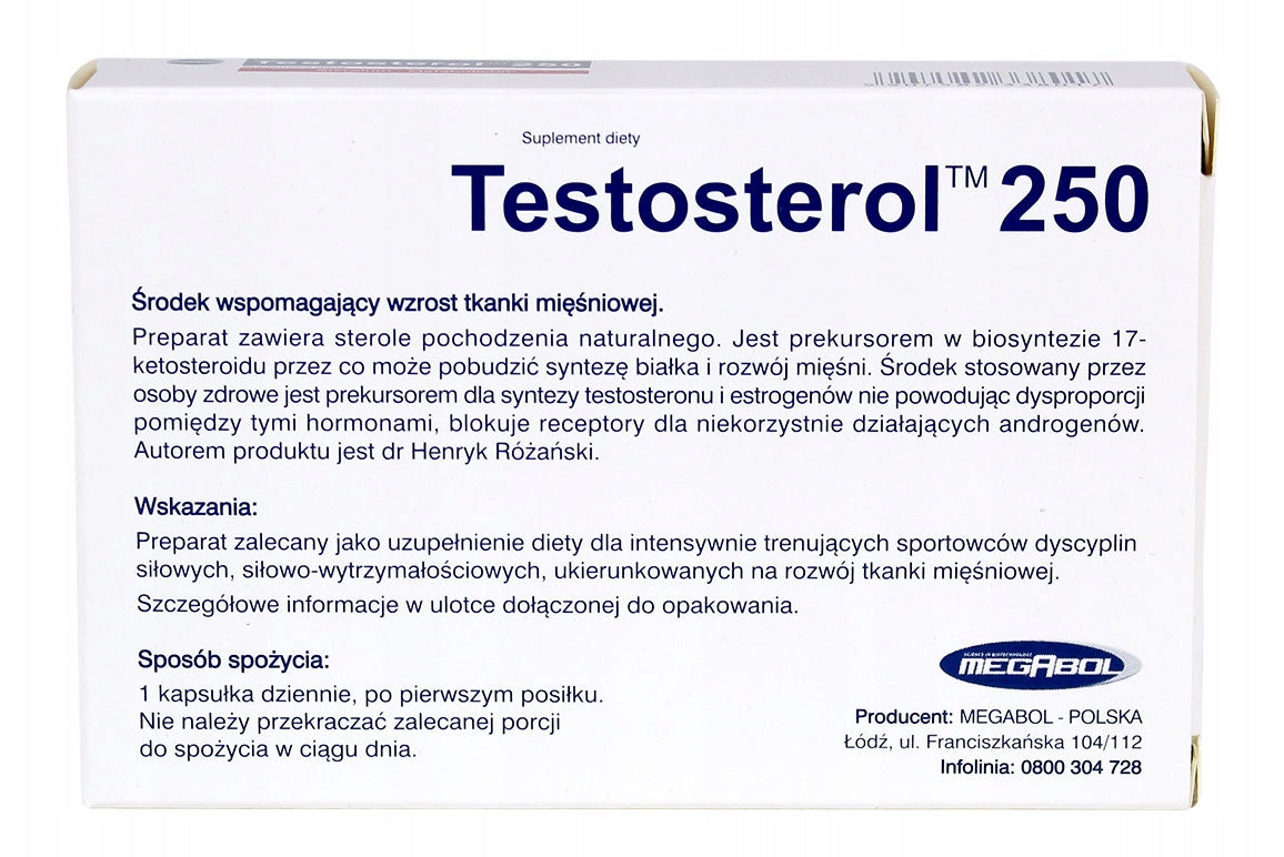 TESTOSTEROL 250 NATURAL ANABOLIC MASS STRENGTH FOR ATHLETES Megabol 30 kaps Expiration date at least six months from the date of purchase