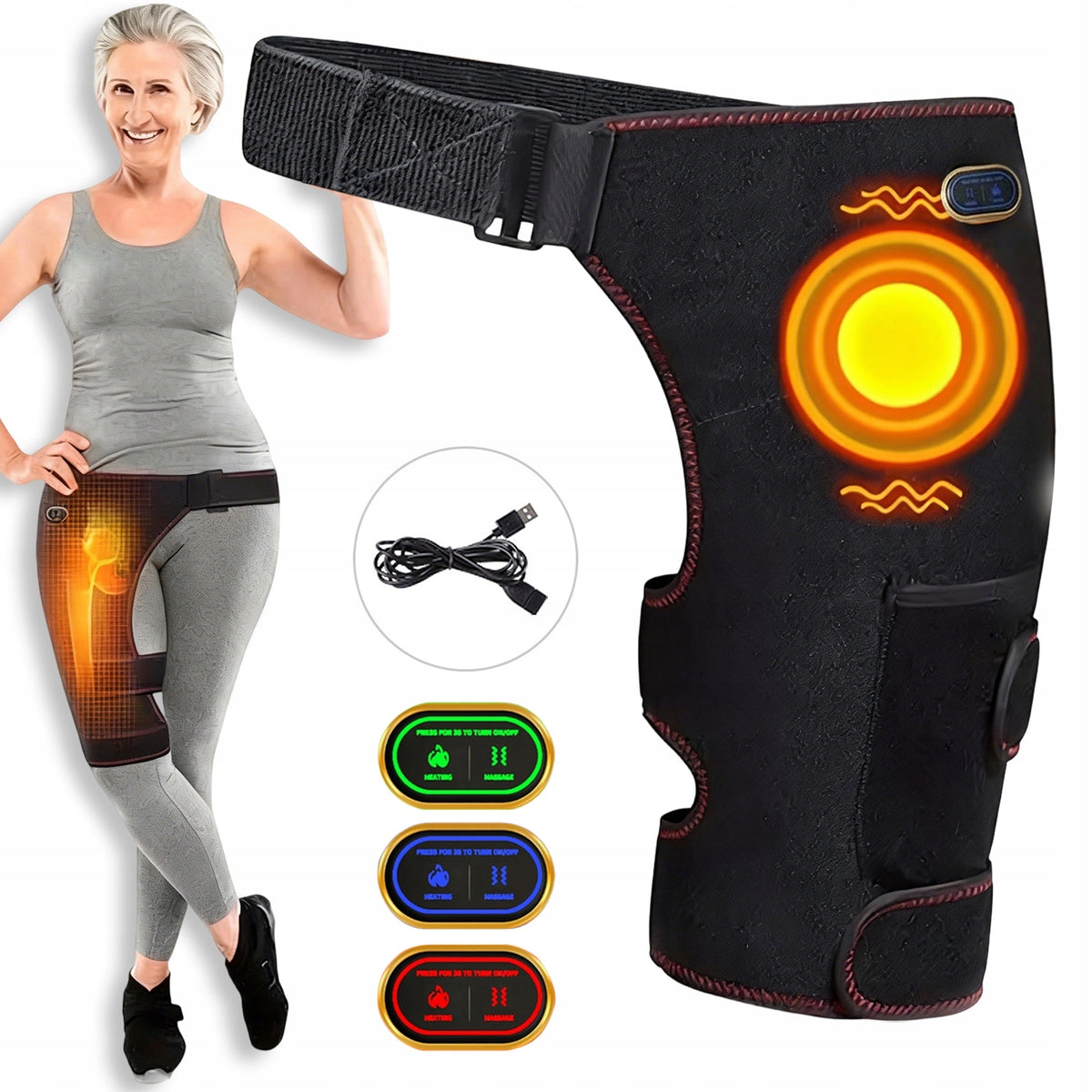 THERAPEUTIC DEVICE FOR HIP MASSAGE WITH HEATING IMPROVEMENT OF BLOODSTREAM