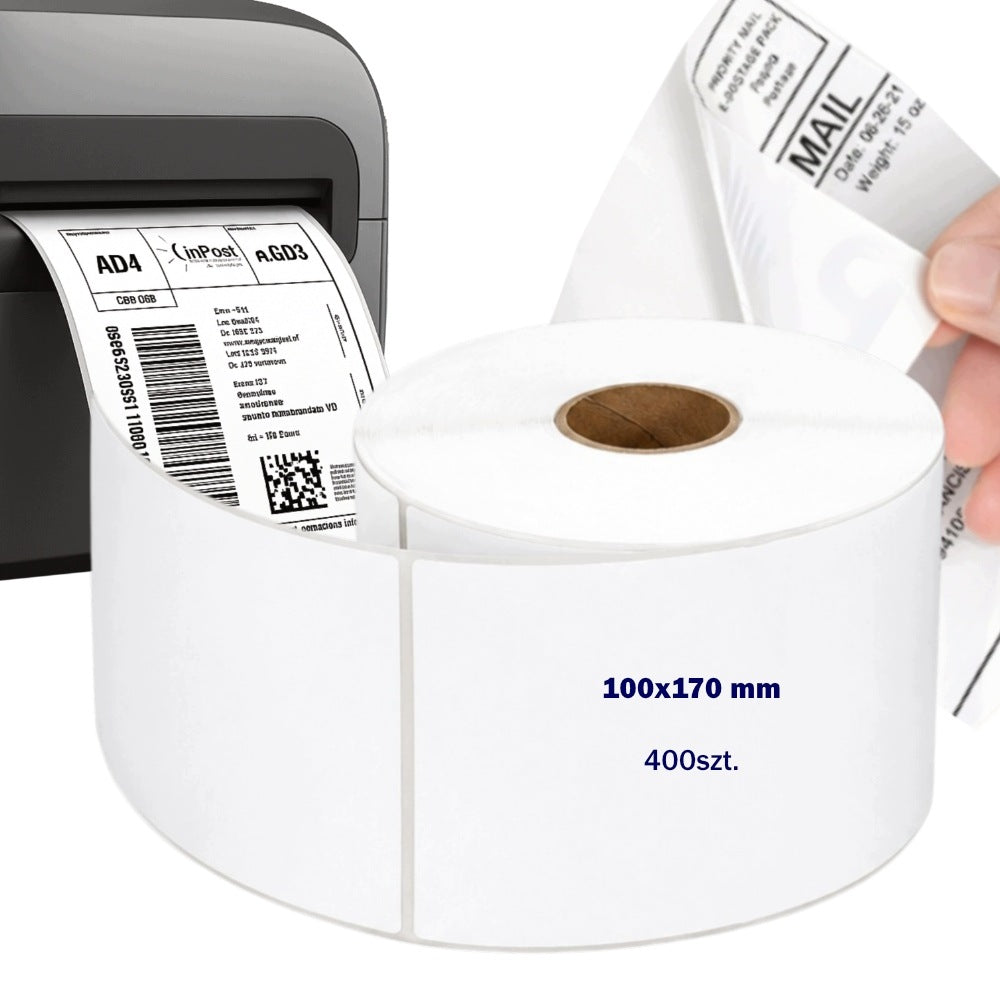 THERMAL LABELS 100x170 mm Perforation STRONG HOTMELT ADHESIVE 70g 400pcs