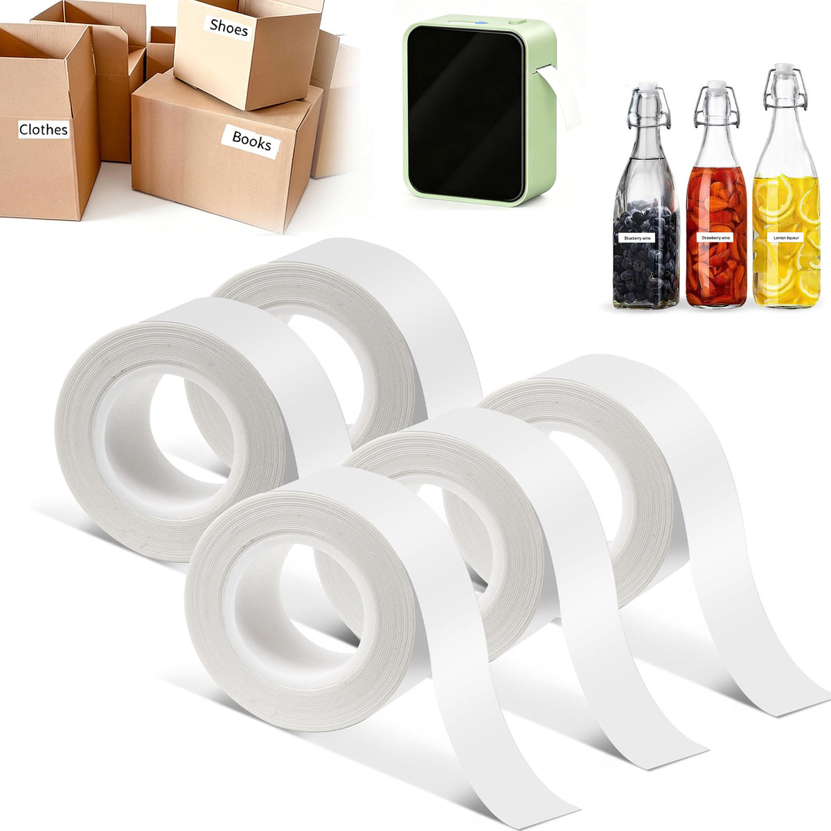 THERMAL LABELS 15MM X 4M 5 SELF-ADHESIVE ROLLS FOR LABEL PRINTERS