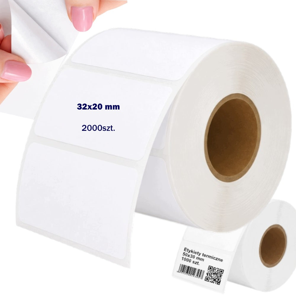THERMAL LABELS 32x20 mm on roll SELF-ADHESIVE WHITE HOTMELT 2000 pcs.