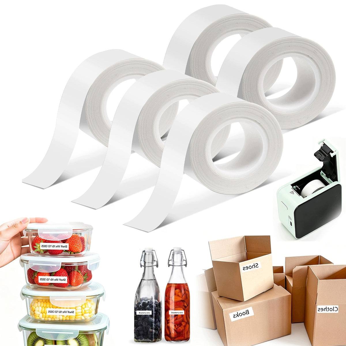 THERMAL LABELS SELF-ADHESIVE 15MM X 4M 5 ROLLS FOR LABEL PRINTERS