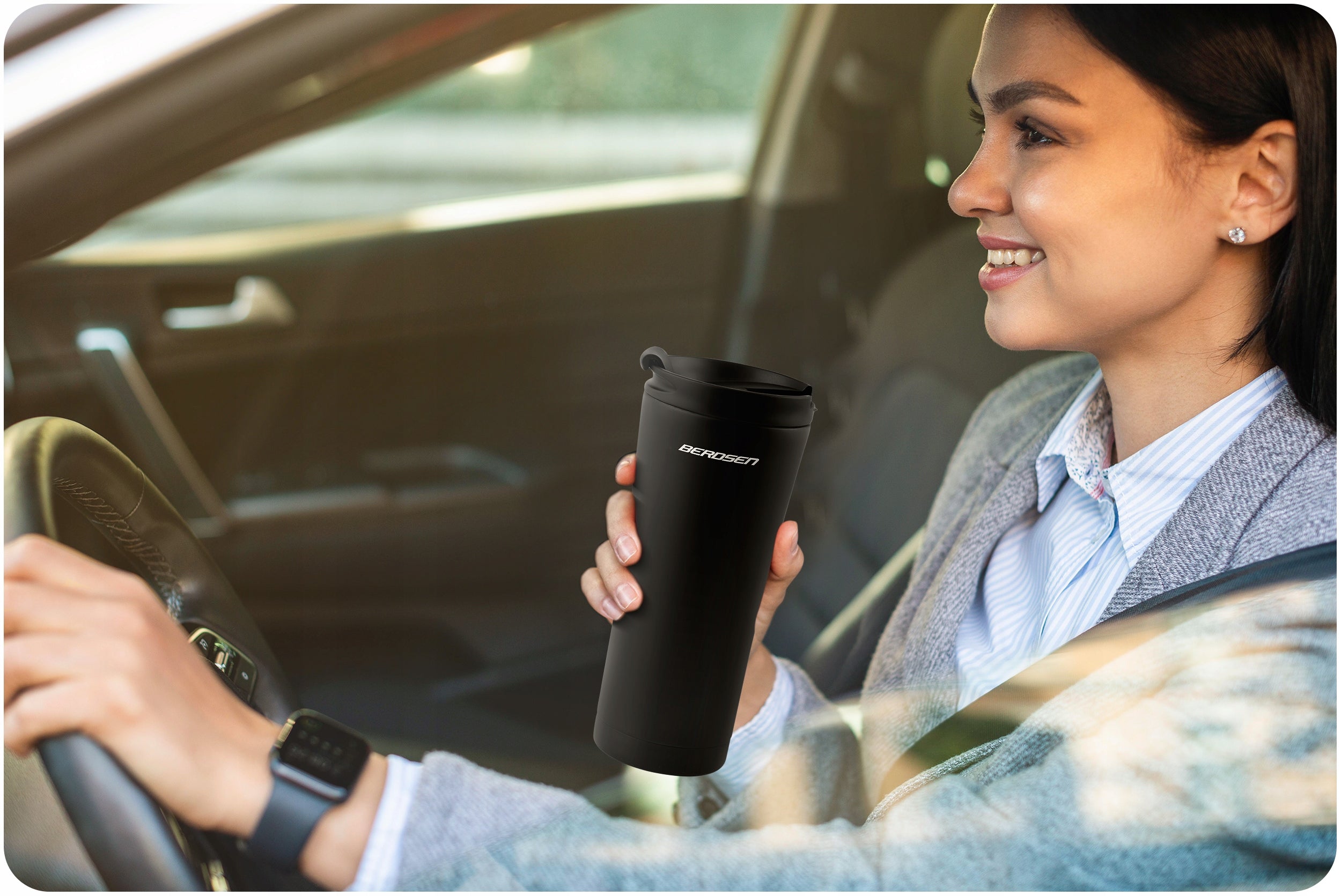 THERMAL MUG THERMAL THERMOS FOR THE CAR FOR COFFEE AND TEA 470ML COMFORTABLE Brand Berdsen