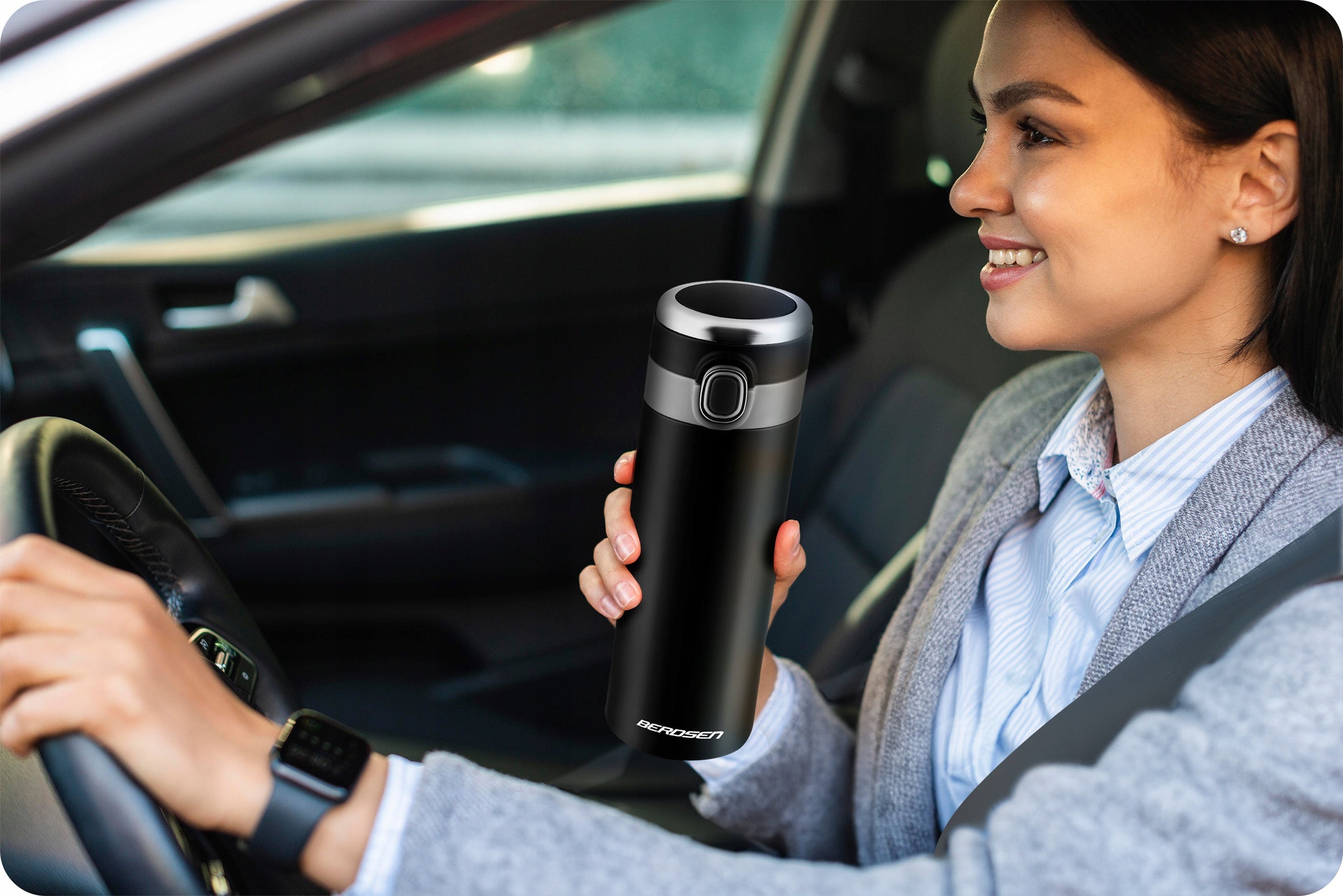 THERMAL MUG THERMOS FOR CAR FOR COFFEE TEA 450ML DISPLAY Brand Berdsen
