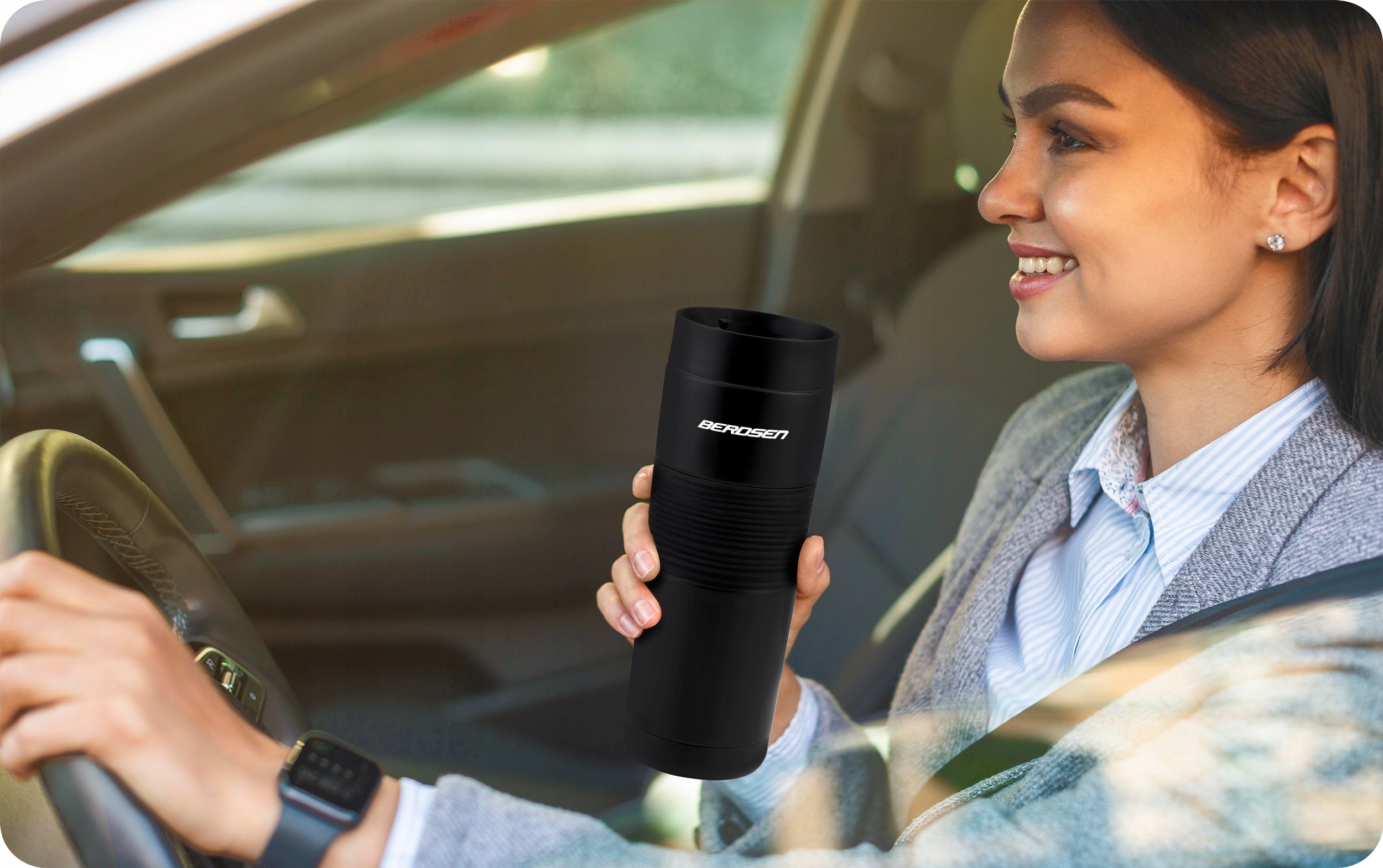 THERMAL MUG THERMOS FOR CAR FOR COFFEE TEA 590ML STAINLESS STEEL Brand Berdsen