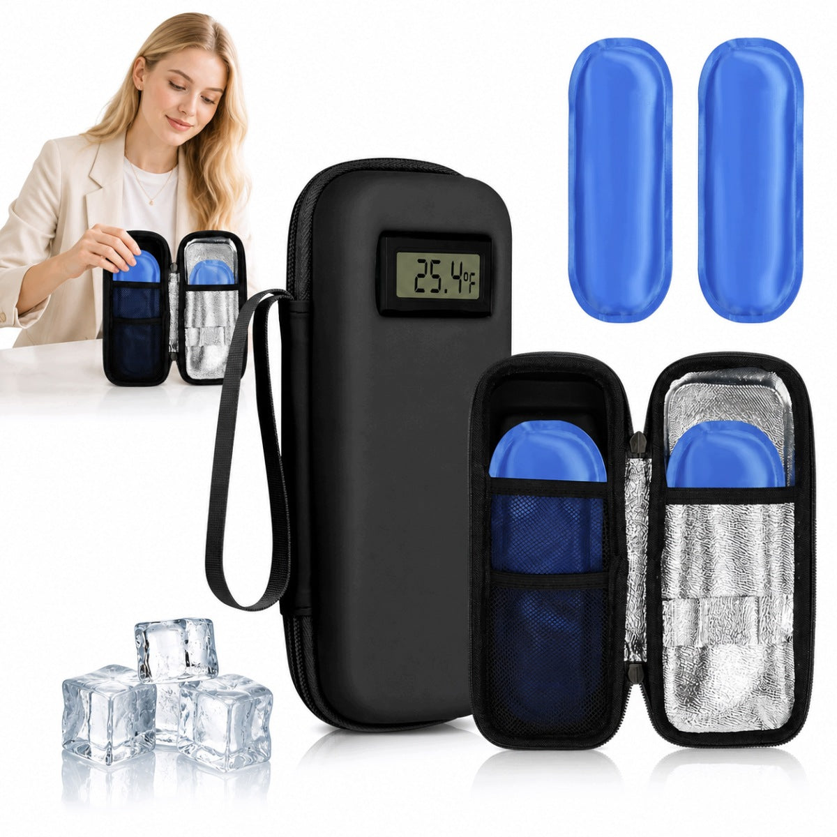 THERMAL TRAVEL BAG FOR MEDICINES + 2 GEL CARTRIDGES - IDEAL FOR INSULIN