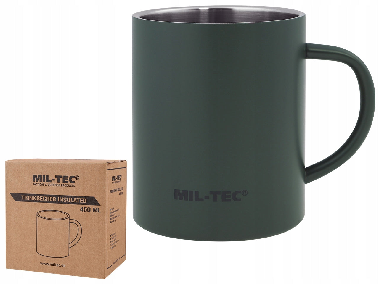 THERMAL TRAVEL MUG MIL-TEC VACUUM STAINLESS STEEL 450ml Oliv