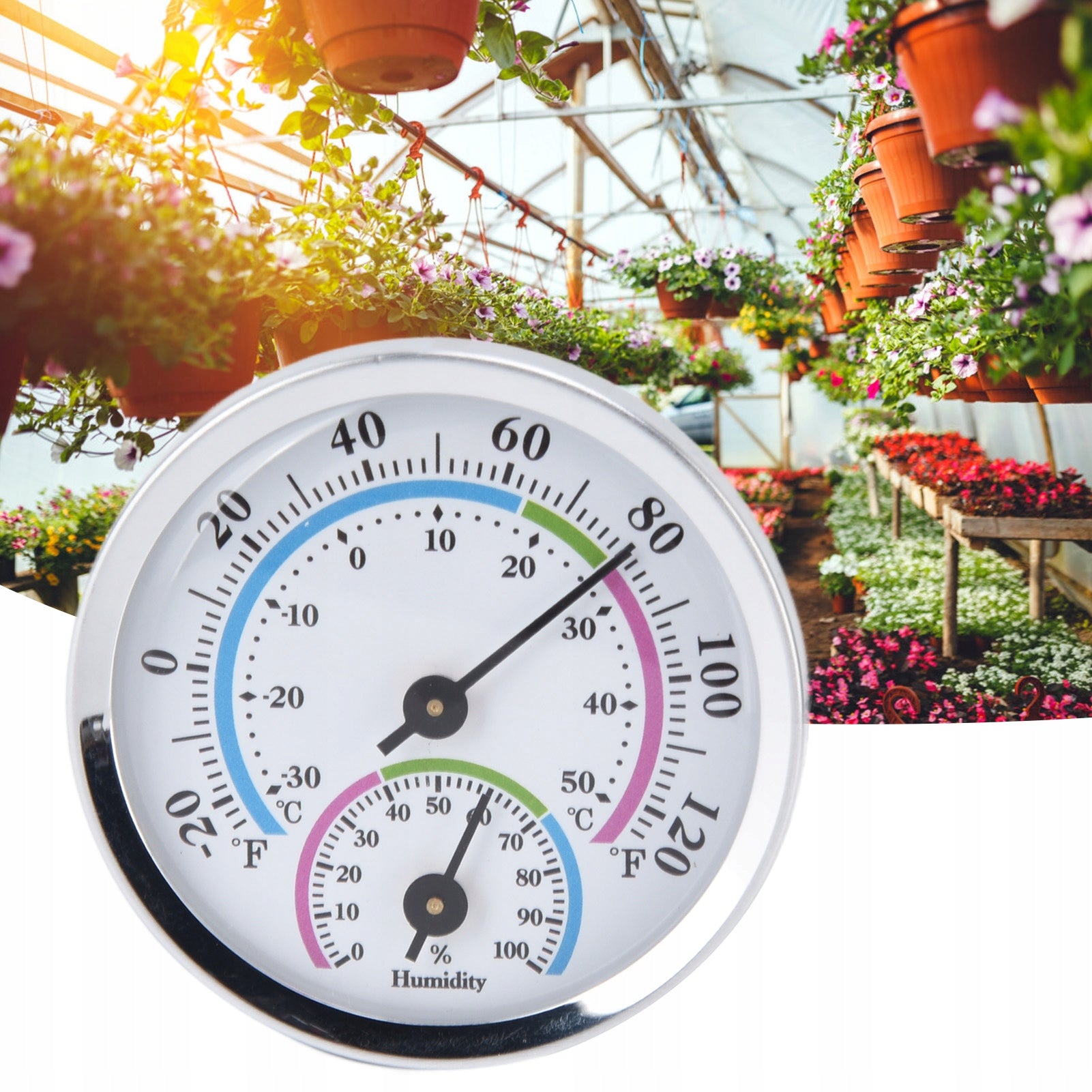 THERMOMETER ANALOG HYGROMETER GREENHOUSE MINI WALL HANGING INTERNAL Packaging status original