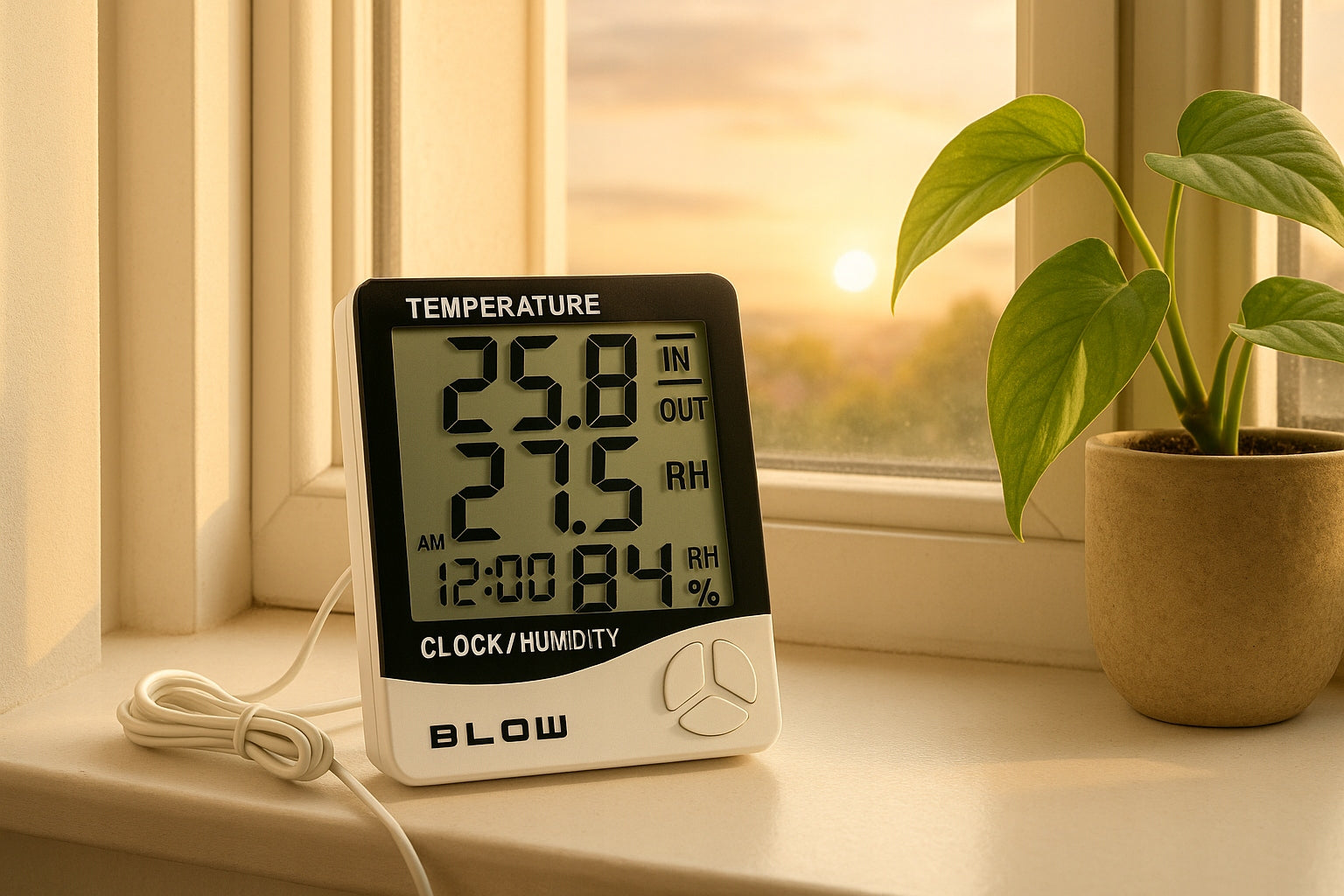 THERMOMETER WEATHER STATION WEATHER HYGROMETER CLOCK BATTERY SET PROBE LCD Manufacturer code 50-308#
