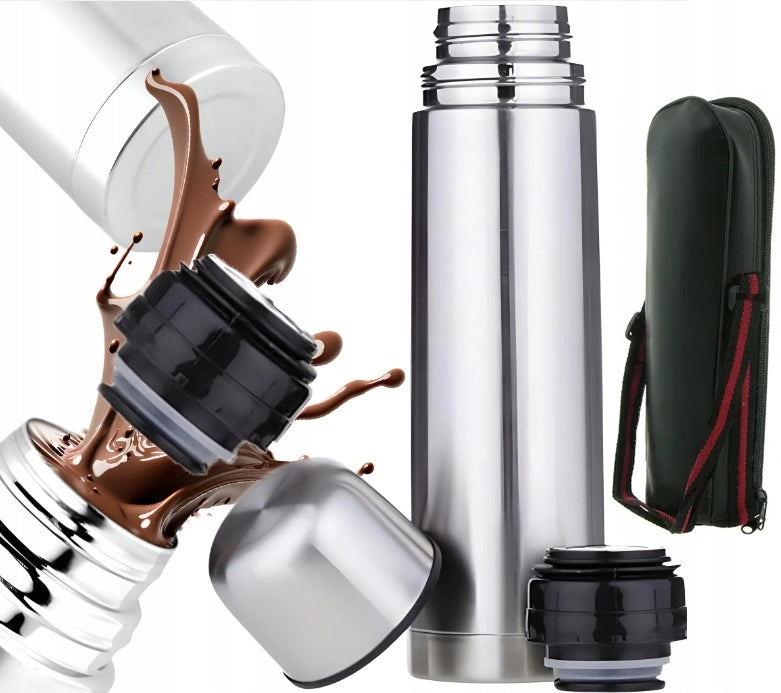 THERMOS 1 LITER VACUUM TOURIST STEEL FOR TEA COFFEE + COVER