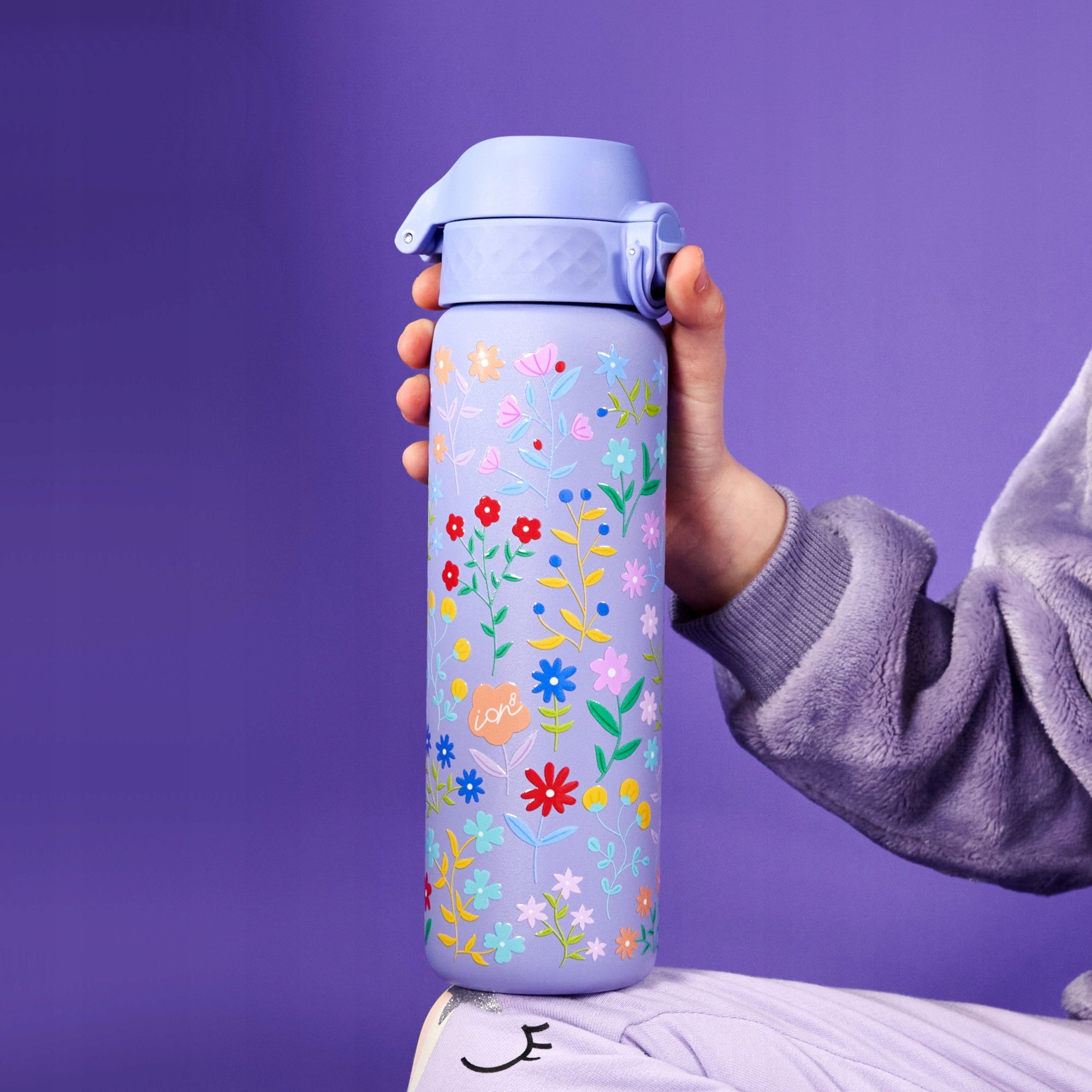 THERMOS THERMAL WATER BOTTLE WINTER TRIPS CAMP PURPLE FLOWERS ION8 0,5 L Packaging status original