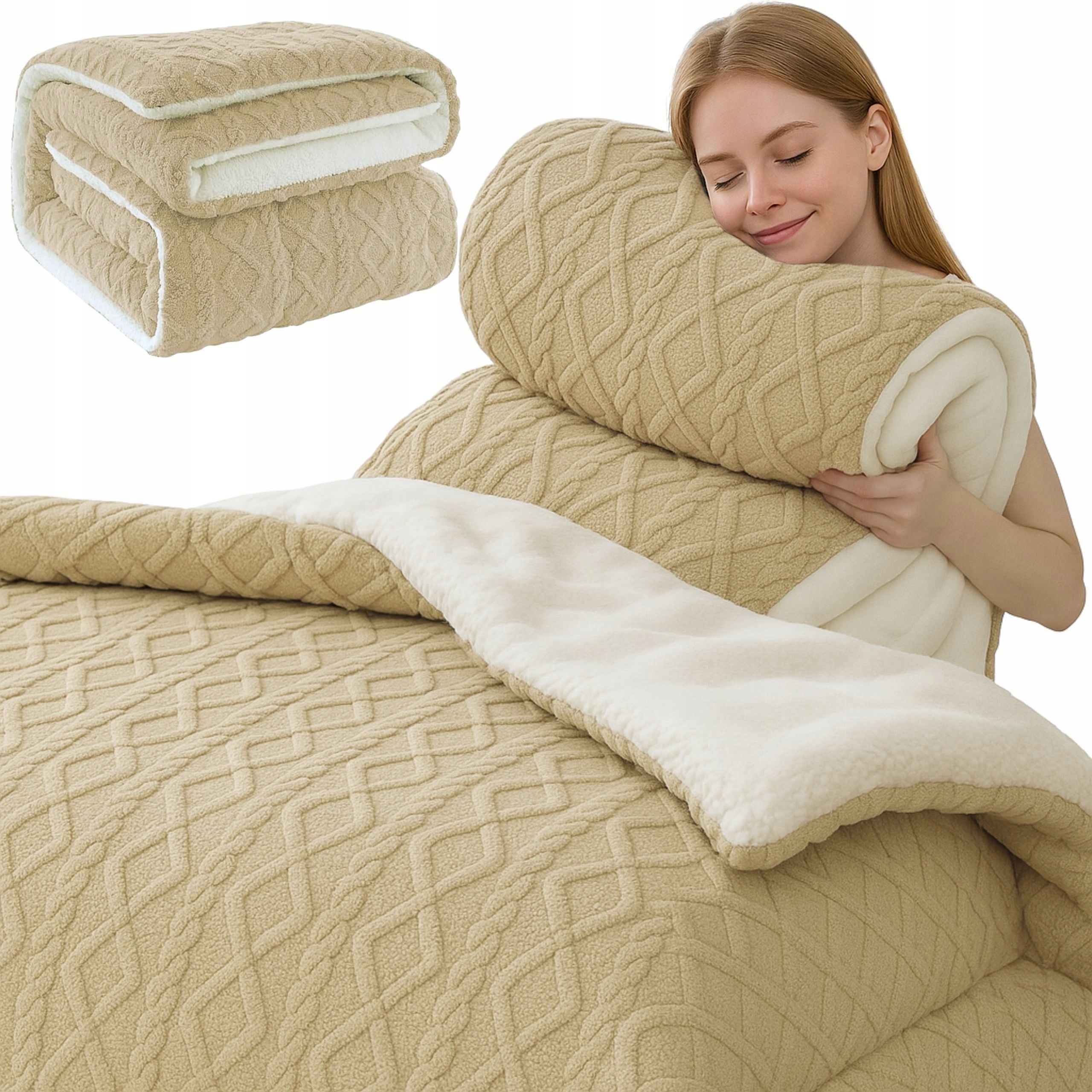 THICK DOUBLE-SIDED BLANKET LAMB 4,7 KG DUVET WARM WINTER FLUFFY 180X220