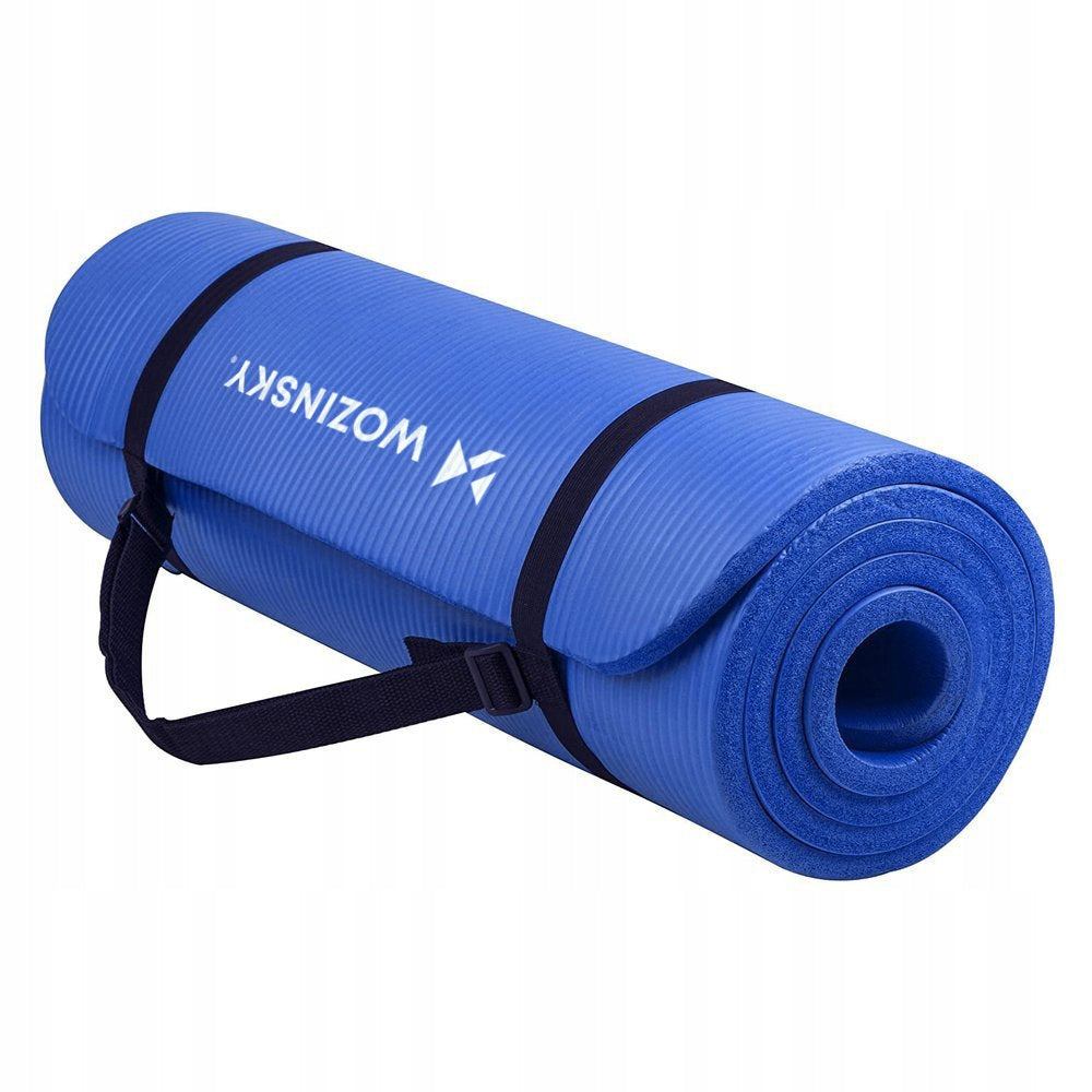 THICK EXERCISE MAT 181X63X0.9 CM NON-SLIP FOR YOGA FITNESS BLUE