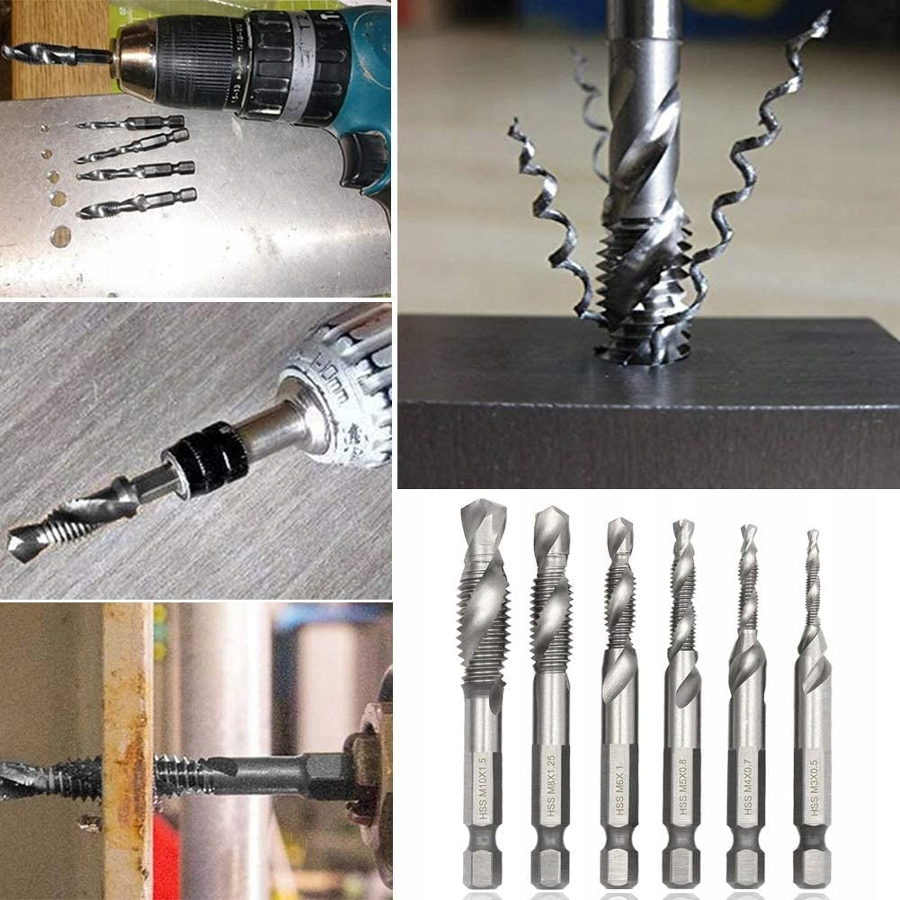 THREADING DRILL BITS HSS M3 - M10 TAPS SET OF TAPS 6 PCS STRONG Manufacturer code ZESTAW 6x WIERTEŁ DO WKRĘTARKI WIERTARKI