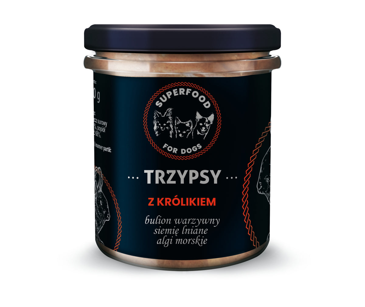 THREE DOGS wet dog food in a jar Pork Rabbit 300g