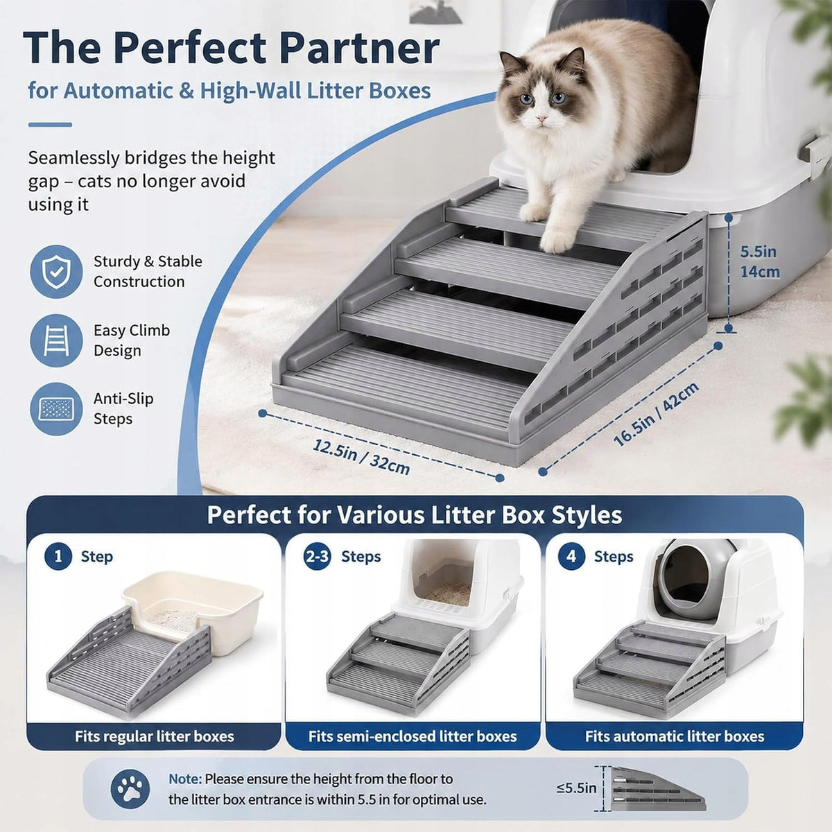 THREE-STAGE CAT LITTER BOX RAMP NON-SLIP UP TO 10 KG Manufacturer code 5908040513892