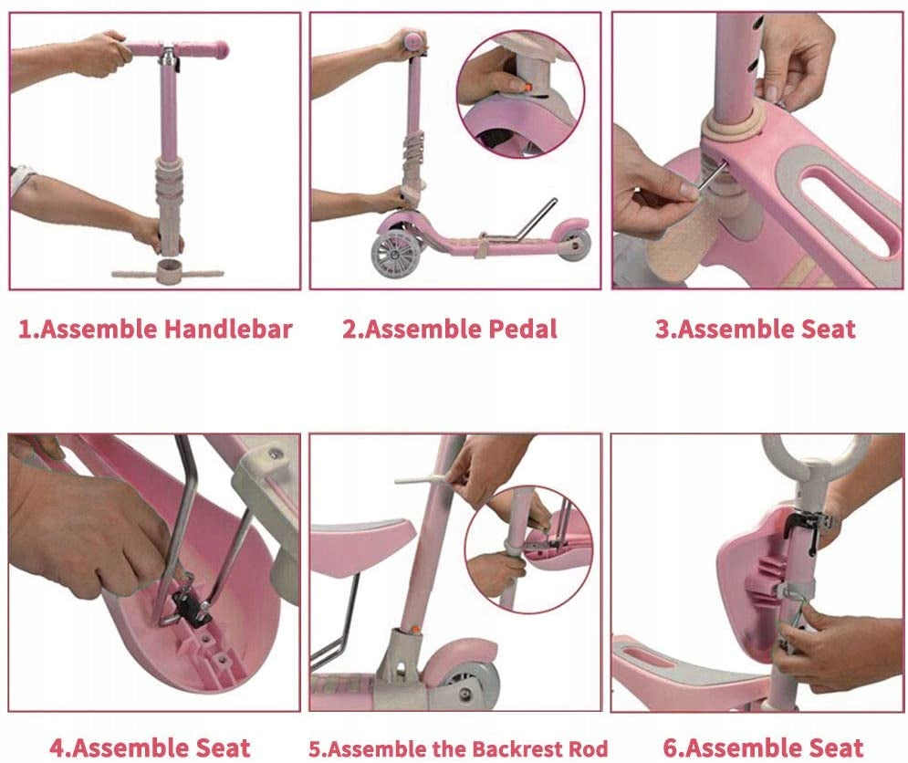 THREE-WHEEL LED SCOOTER 5in1 PINK SCOOTER Bearing class ABEC-7