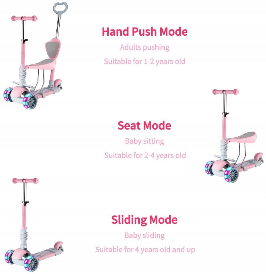 THREE-WHEEL LED SCOOTER 5in1 PINK SCOOTER Kind tri-wheeled