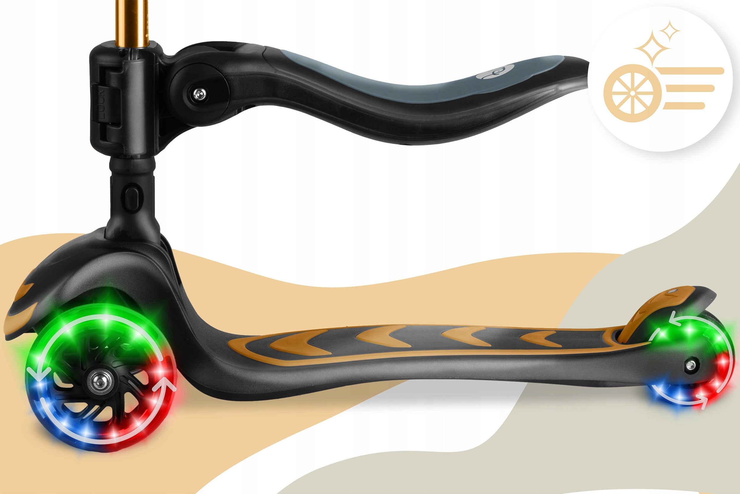 THREE-WHEELED SCOOTER FOR CHILDREN BALANCE SEAT FOLDING LED NUKIDO Color black gold