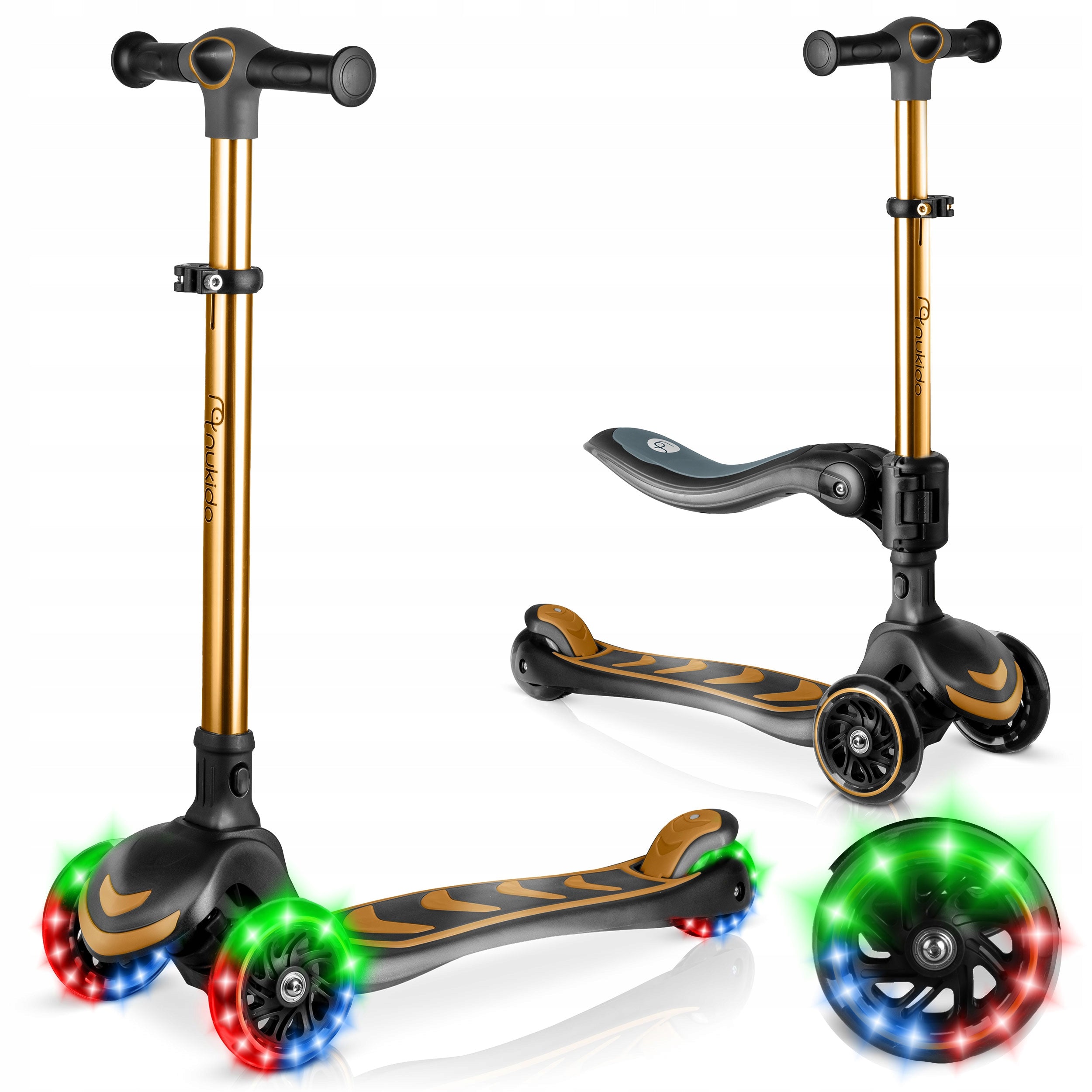 THREE-WHEELED SCOOTER FOR CHILDREN BALANCE SEAT FOLDING LED NUKIDO