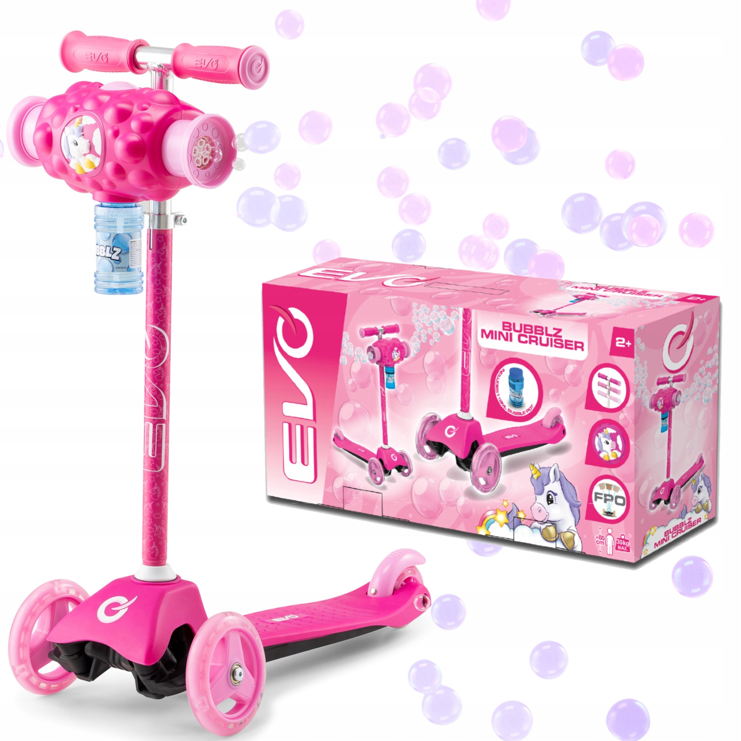 THREE-WHEELED SCOOTER FOR CHILDREN PINK WITH SOAP BUBBLES EVO 3+ Kind tri-wheeled