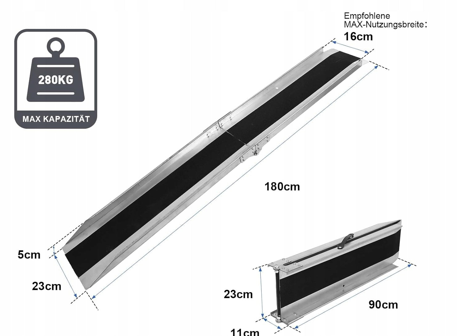 THRESHOLD RAMP FOLDING 180CM NON-SLIP 280KG ALUMINUM Brand Liekumm