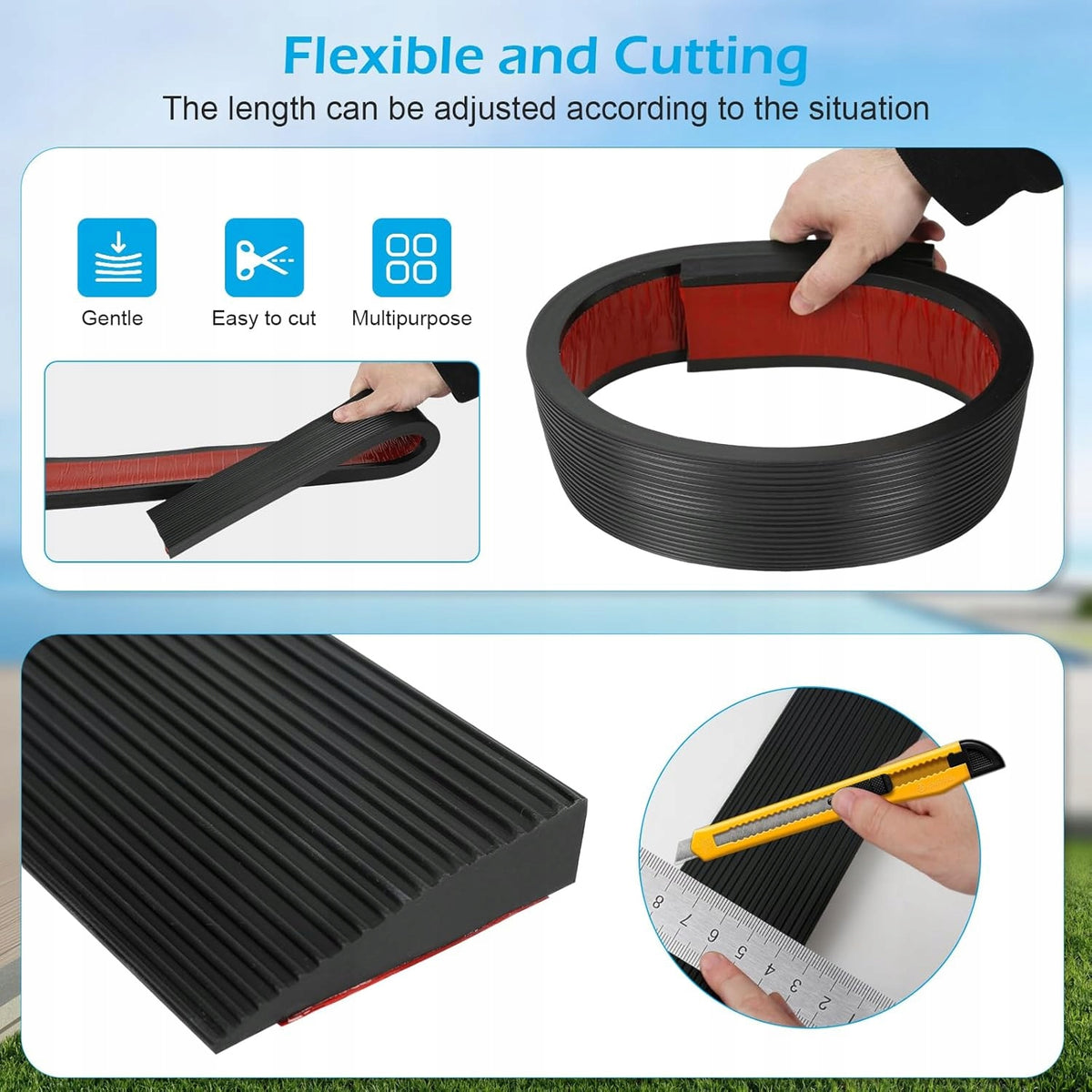 THRESHOLD RAMP RUBBER WHEELCHAIRS BICYCLES DRIVEWAY 90X8X2,5 CM ADJUSTMENT Manufacturer code EU90X80X2,5