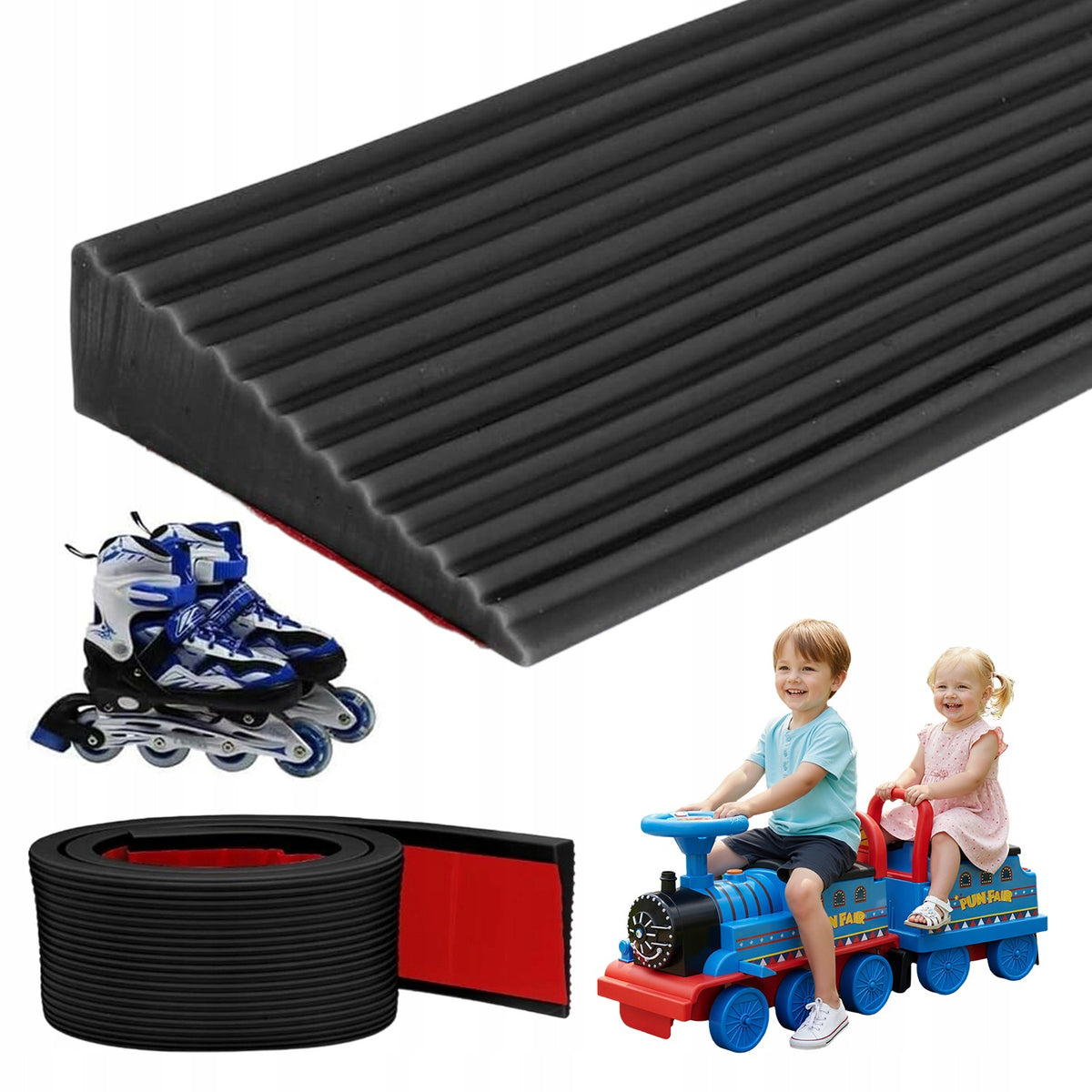 THRESHOLD STRIP RUBBER RAMP 150X8X3CM DRIVEWAY FOR WHEELCHAIR 500KG