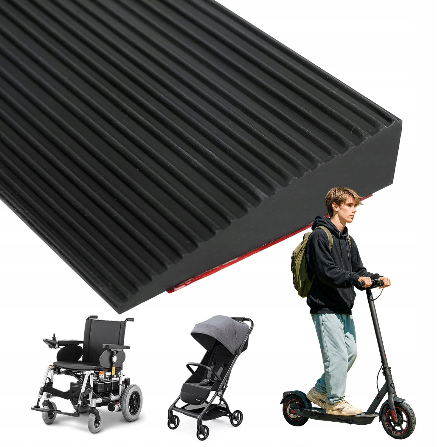 THRESHOLD STRIP SELF-ADHESIVE RUBBER RAMP 150CM FOR STAIRS DRIVEWAY TROLLEY