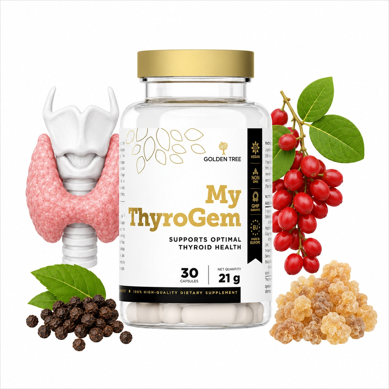 THYROID BALANCE HORMONAL selenium IODINE TYROSINE Golden Tree MY ThyroGem