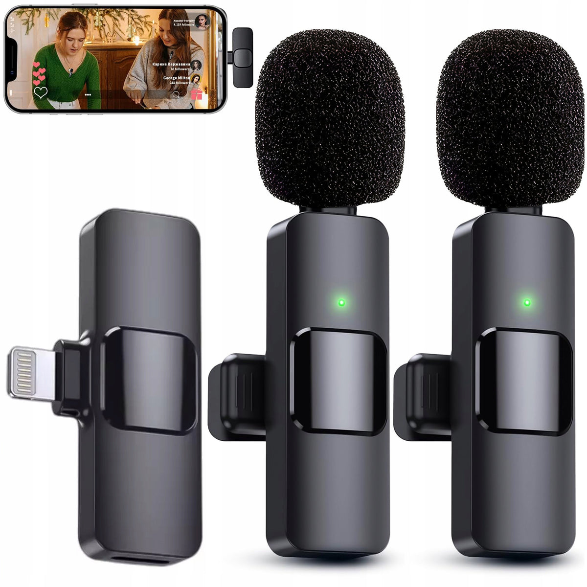 TIE MICROPHONE WIRELESS SET OF 2 MICROPHONES FOR iPhone 14/Pro/iPad Packaging status original