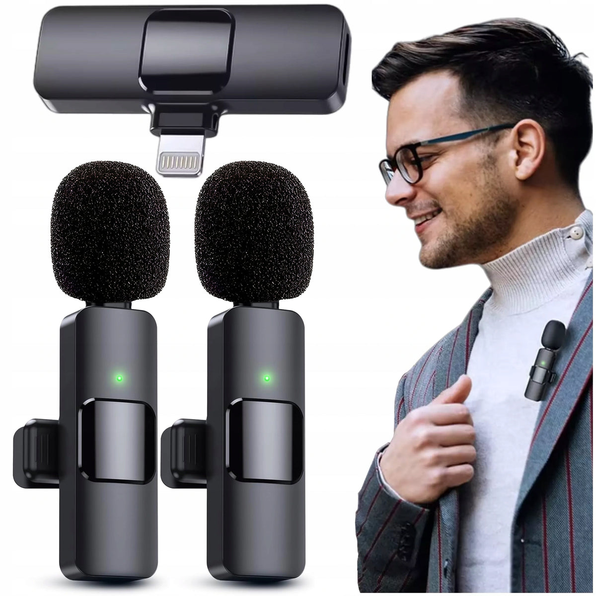 TIE MICROPHONE WIRELESS SET OF 2 MICROPHONES FOR iPhone 14/Pro/iPad