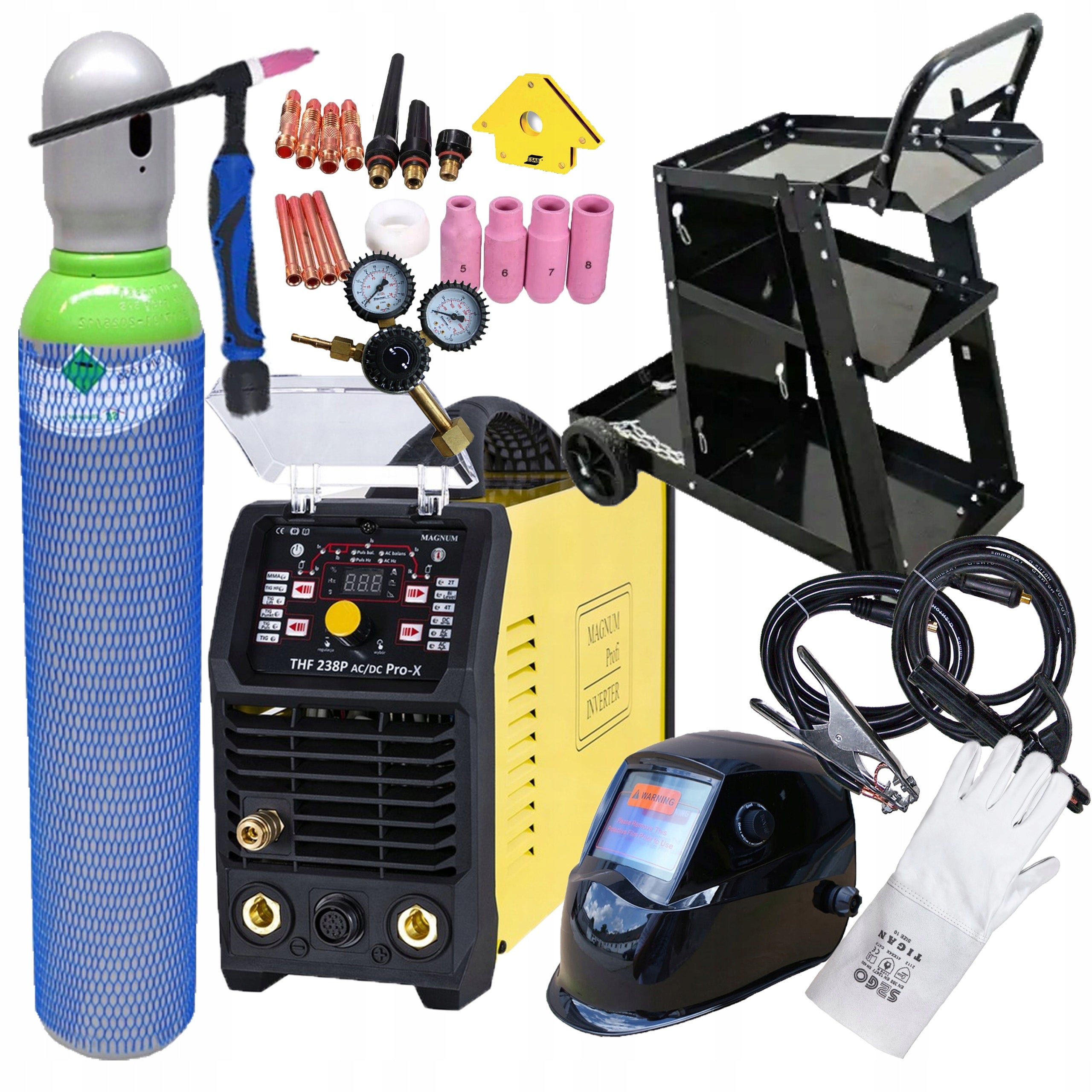 TIG 200A Magnum THF 238 Pulse AC/DC PRO-X Aluminium Trolley Set