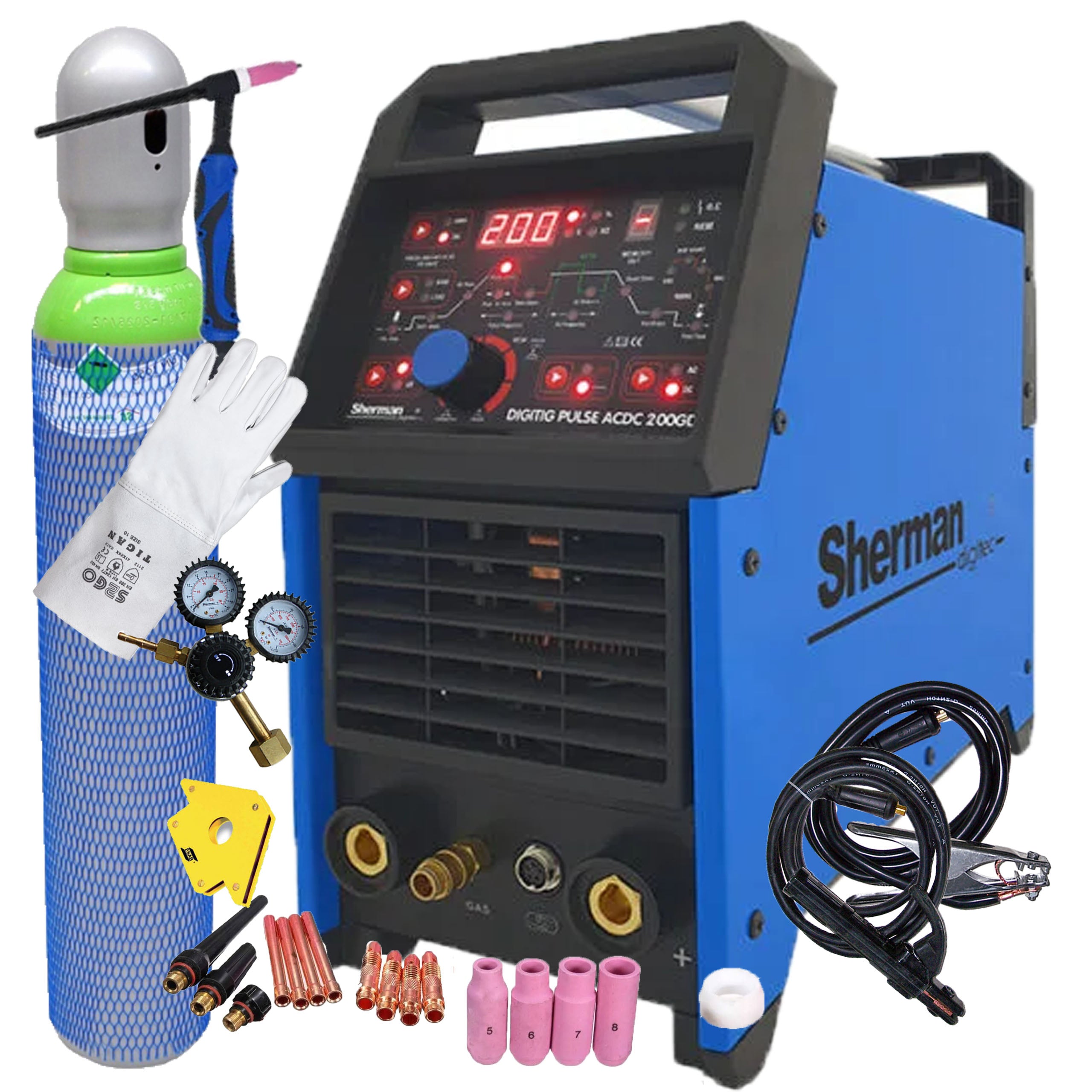 TIG AC/DC WELDER Sherman DIGITIG 200GD 200A ALUMINIUM MMA 2IN1 SET