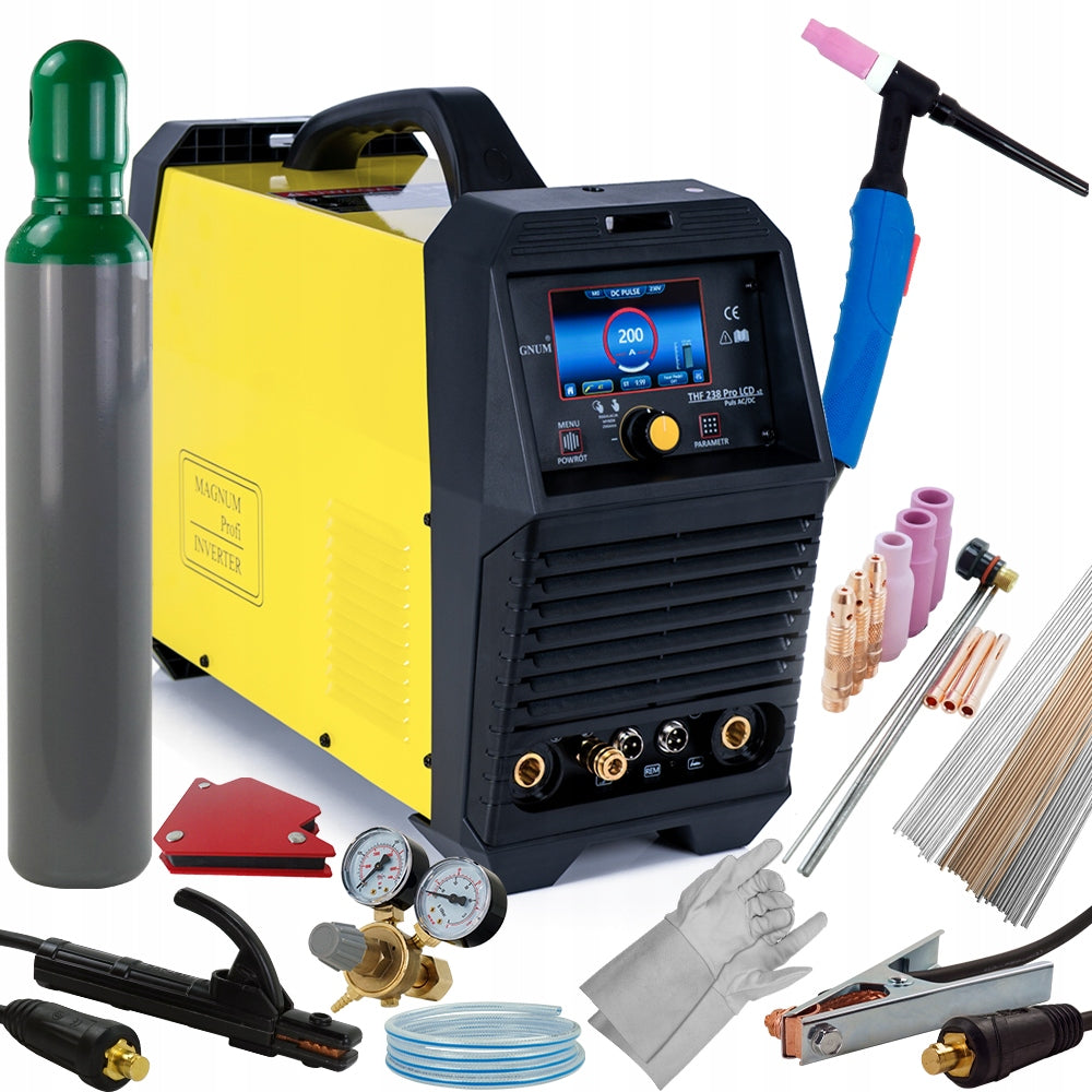 TIG welding machine for ALUMINIUM ACDC AC DC Magnum 238 PRO LCD 200A 2T4T SPOT PULS