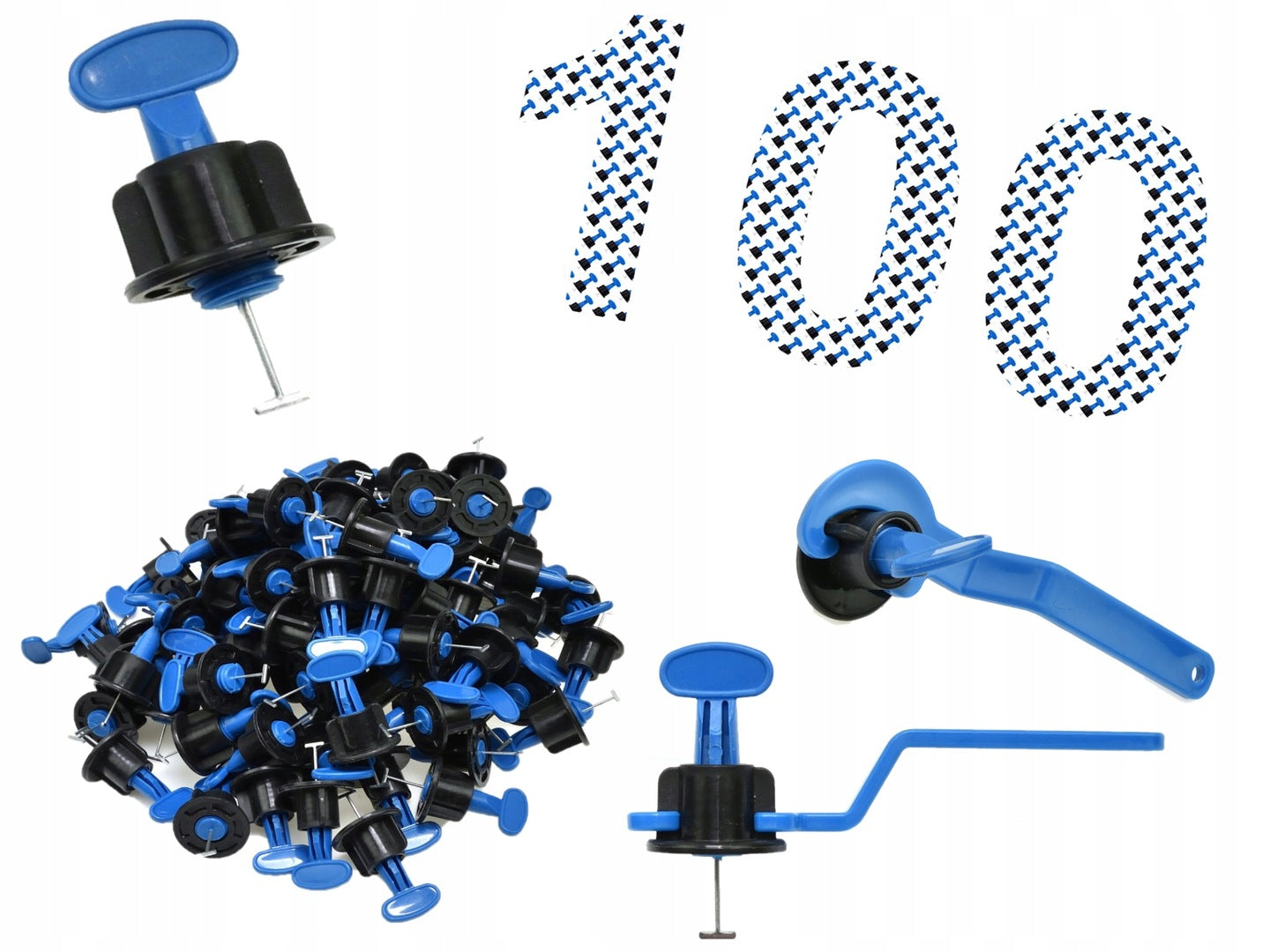 TILE LEVELING SYSTEM 100 CLIPS + 2 KEYS FLOOR WALL SET