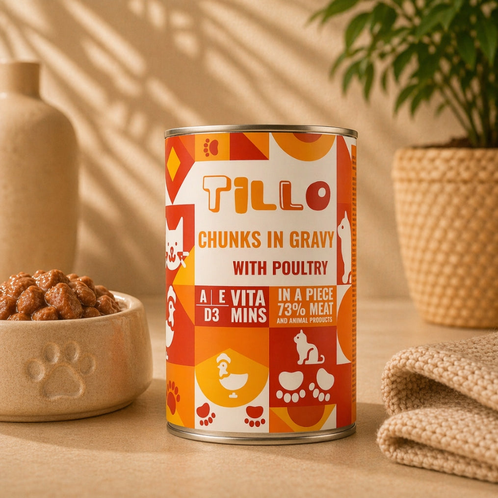 TILLO Chunky Wet Cat Food Poultry Can 415g Pieces in Sauce Age of the animal adult cats
