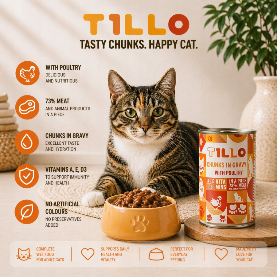 TILLO Chunky Wet Cat Food Poultry Can 415g Pieces in Sauce Brand no brand