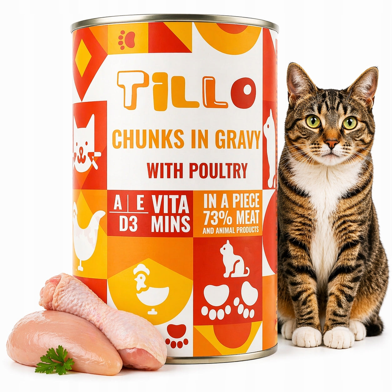 TILLO Chunky Wet Cat Food Poultry Can 415g Pieces in Sauce