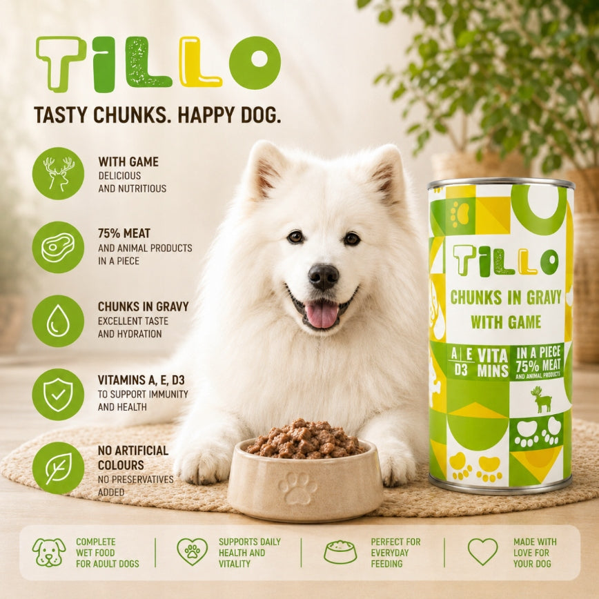 TILLO Wet Dog Food venison can 1250g Pieces in sauce Trade name other