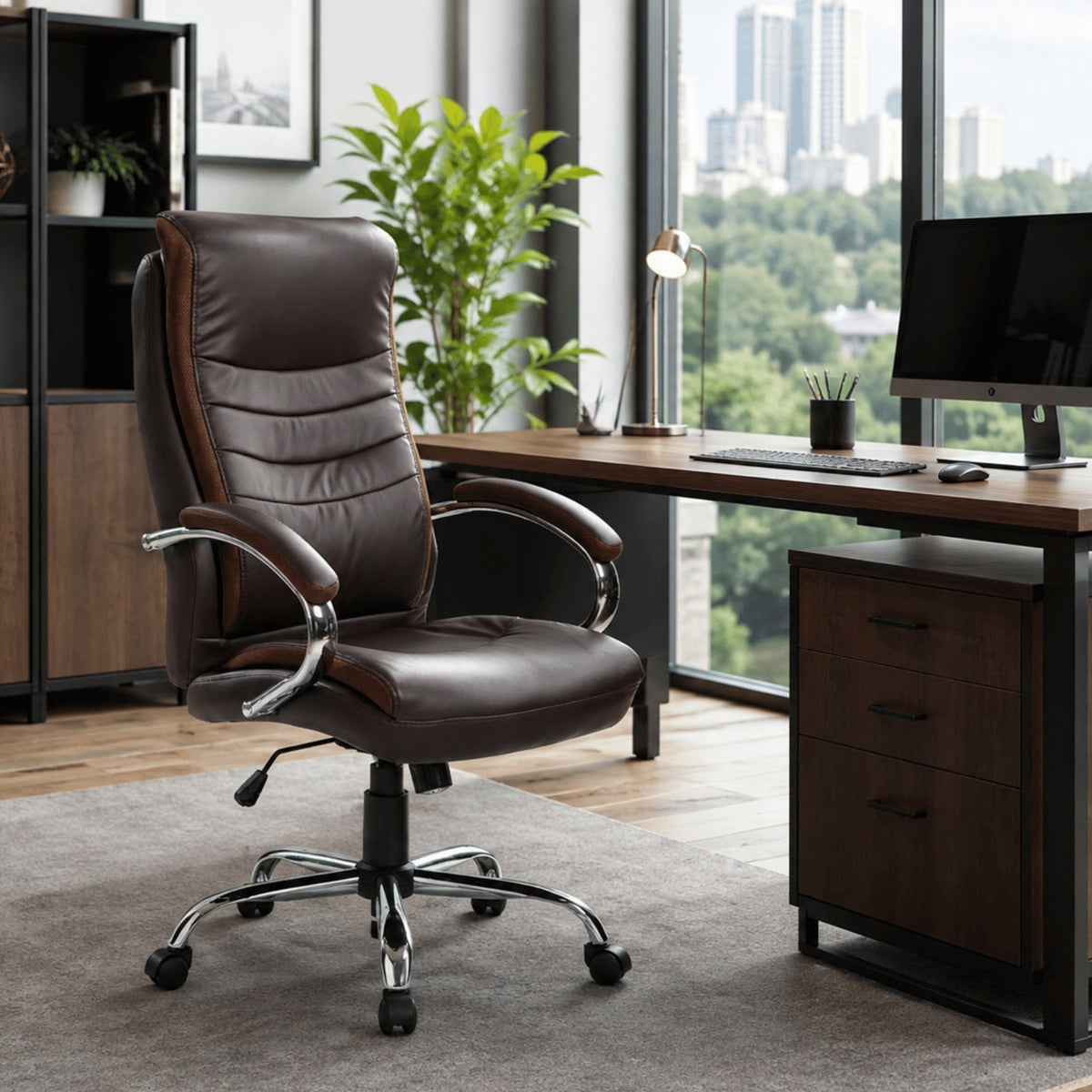 TILT Cabinet Chair Swivel Office Desk Leather Brown CAESAR Brand MONOVO