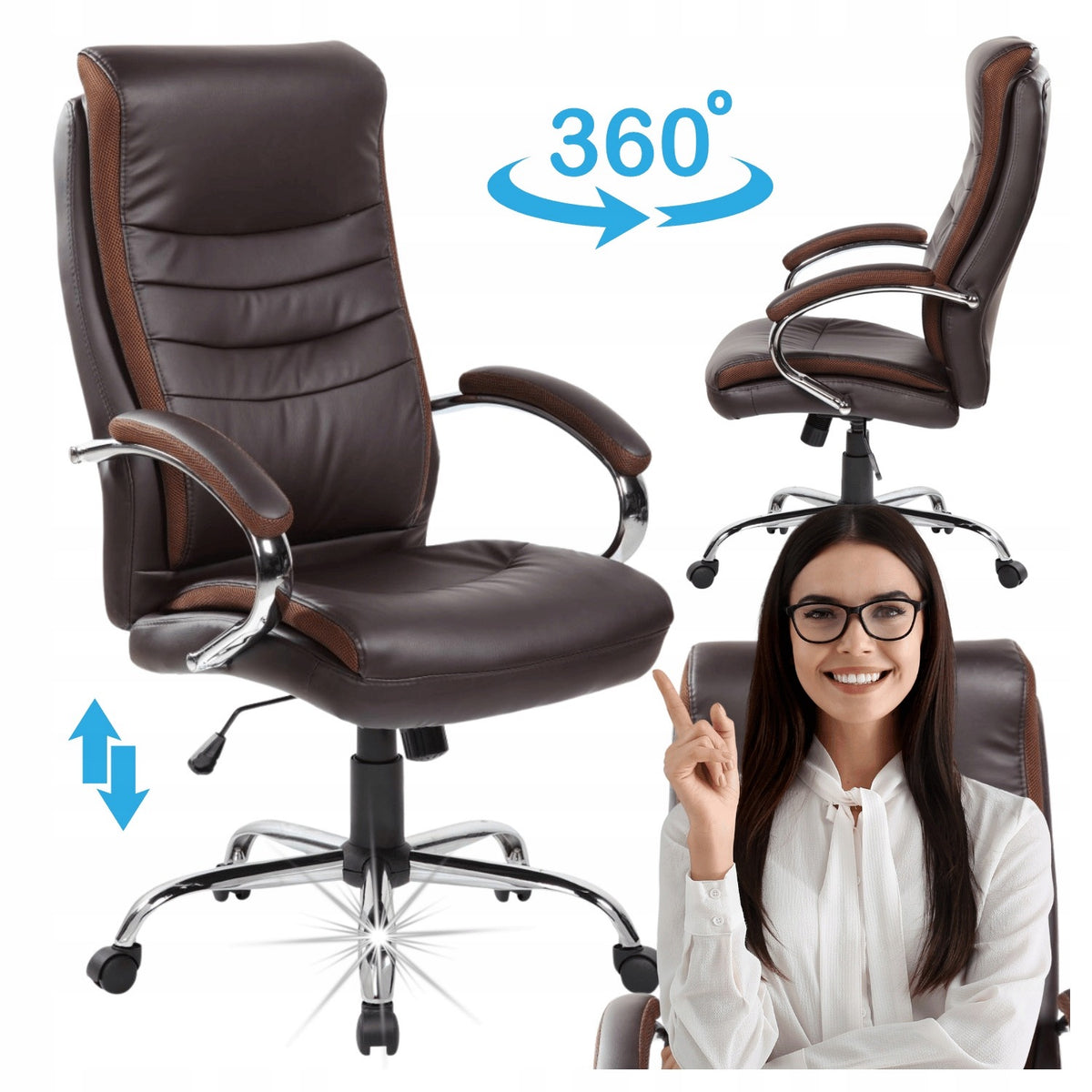TILT Cabinet Chair Swivel Office Desk Leather Brown CAESAR