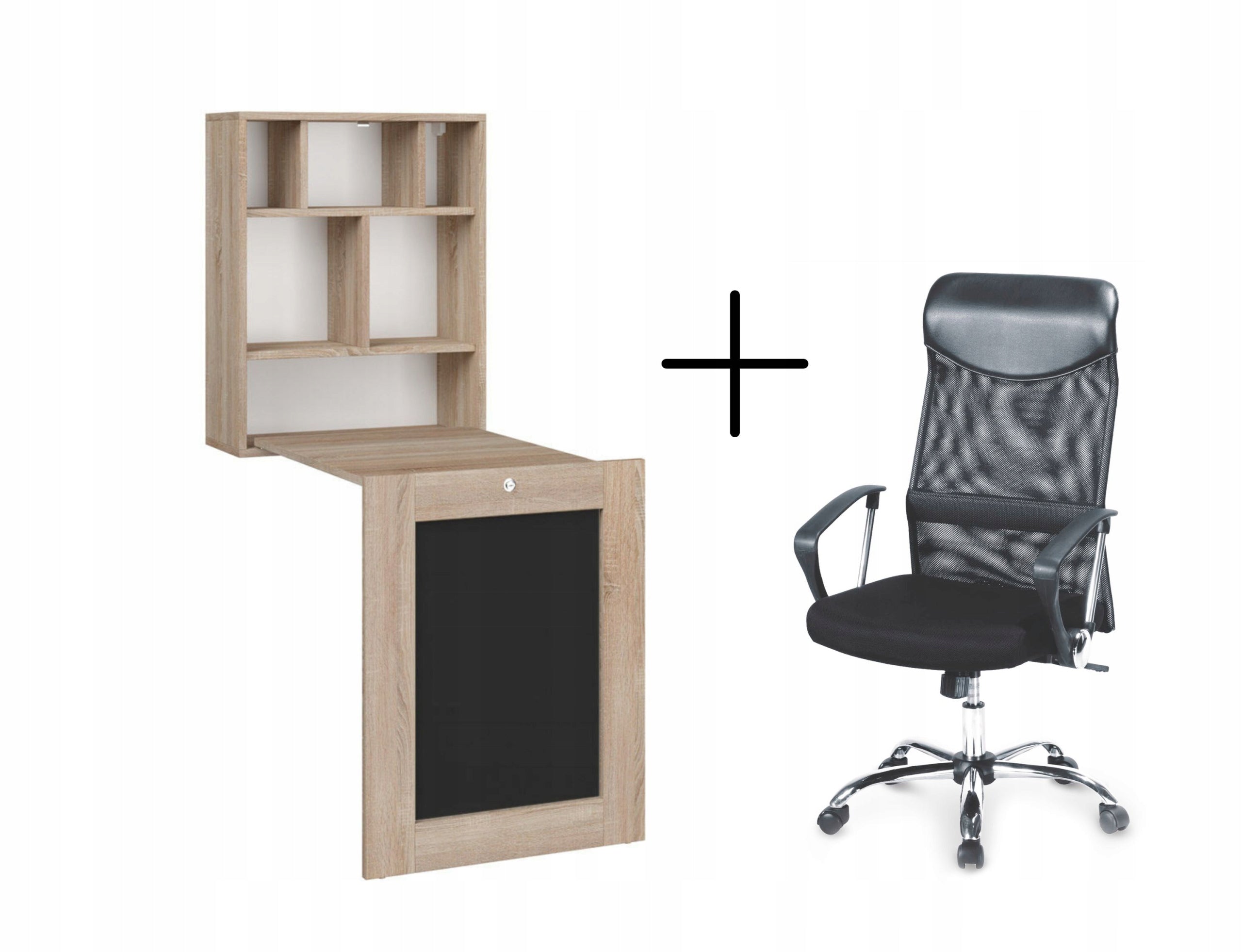 TILT sonoma oak folding desk + VIRE desk chair black
