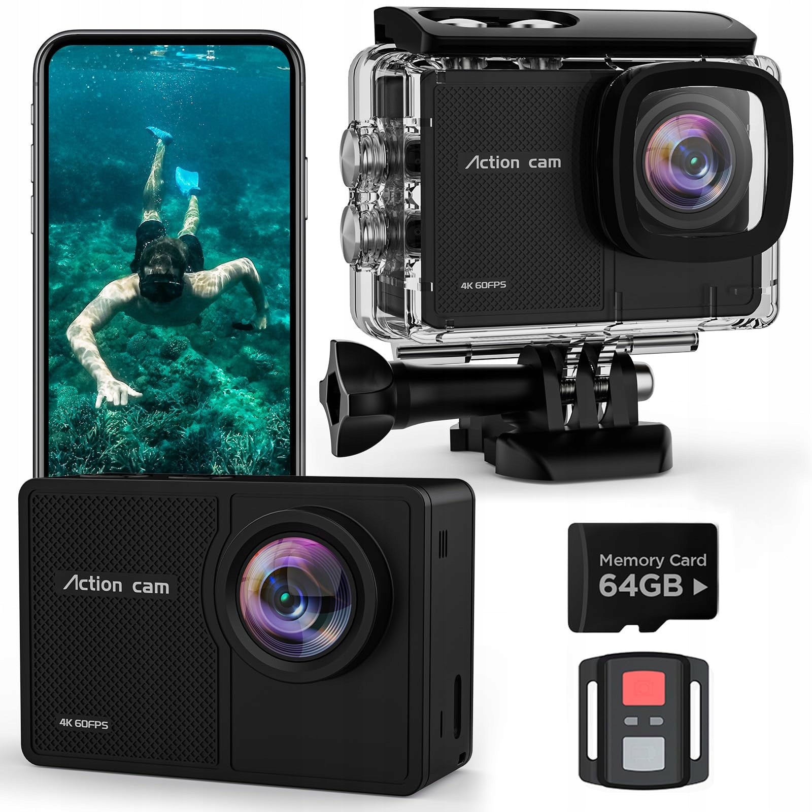 TIMNUT Sports Camera 4K 60FPS 48MP WiFi Waterproof 40M 64G SD Card