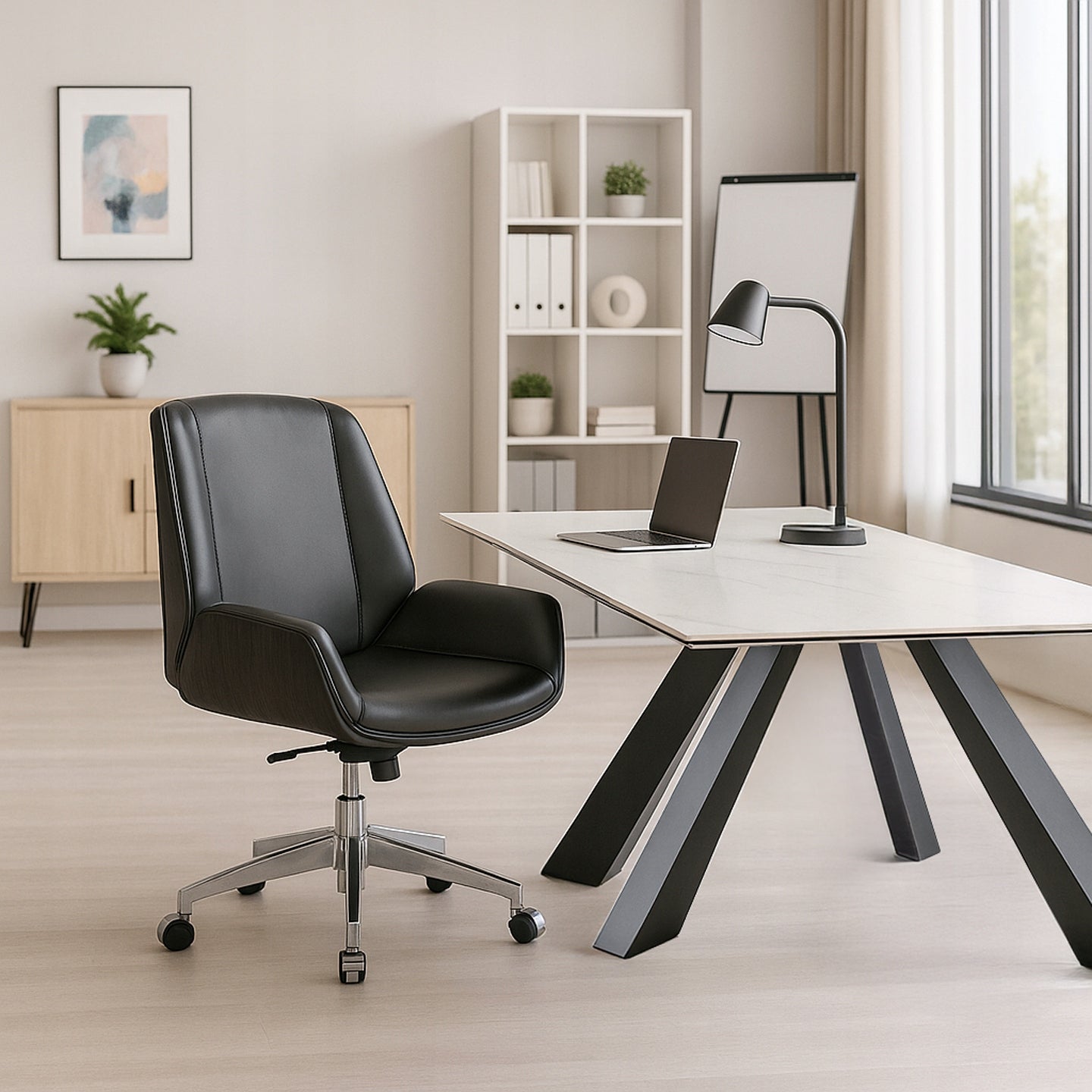 TIMO Low Black Faux Leather Light Oak Office Chair Medical device no